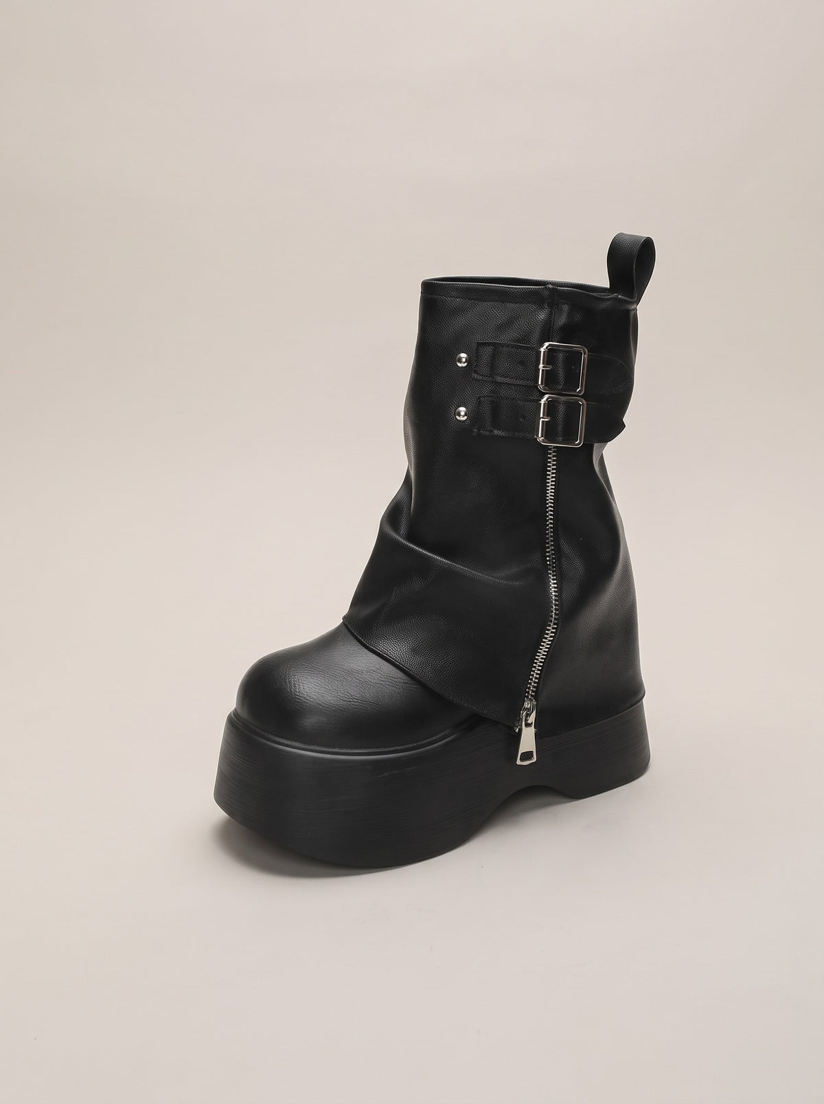 KINSLEY Chunky Platform Buckle Ankle Boots in black, front