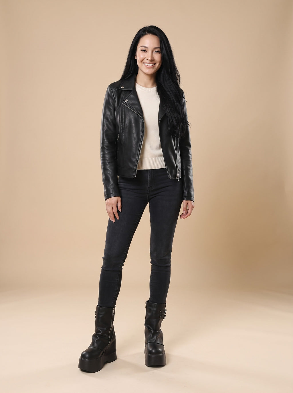 KINSLEY Chunky Platform Buckle Ankle Boots, worn full length