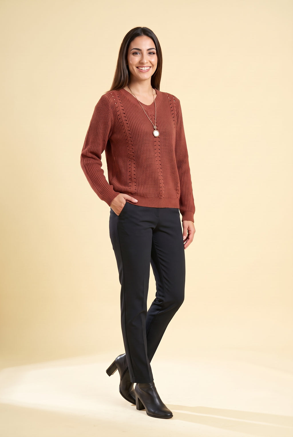 LAILA Pointelle Knit Crew Neck Jumper in red, front