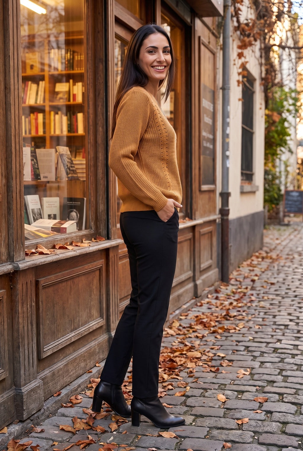 LAILA Pointelle Knit Crew Neck Jumper, lifestyle