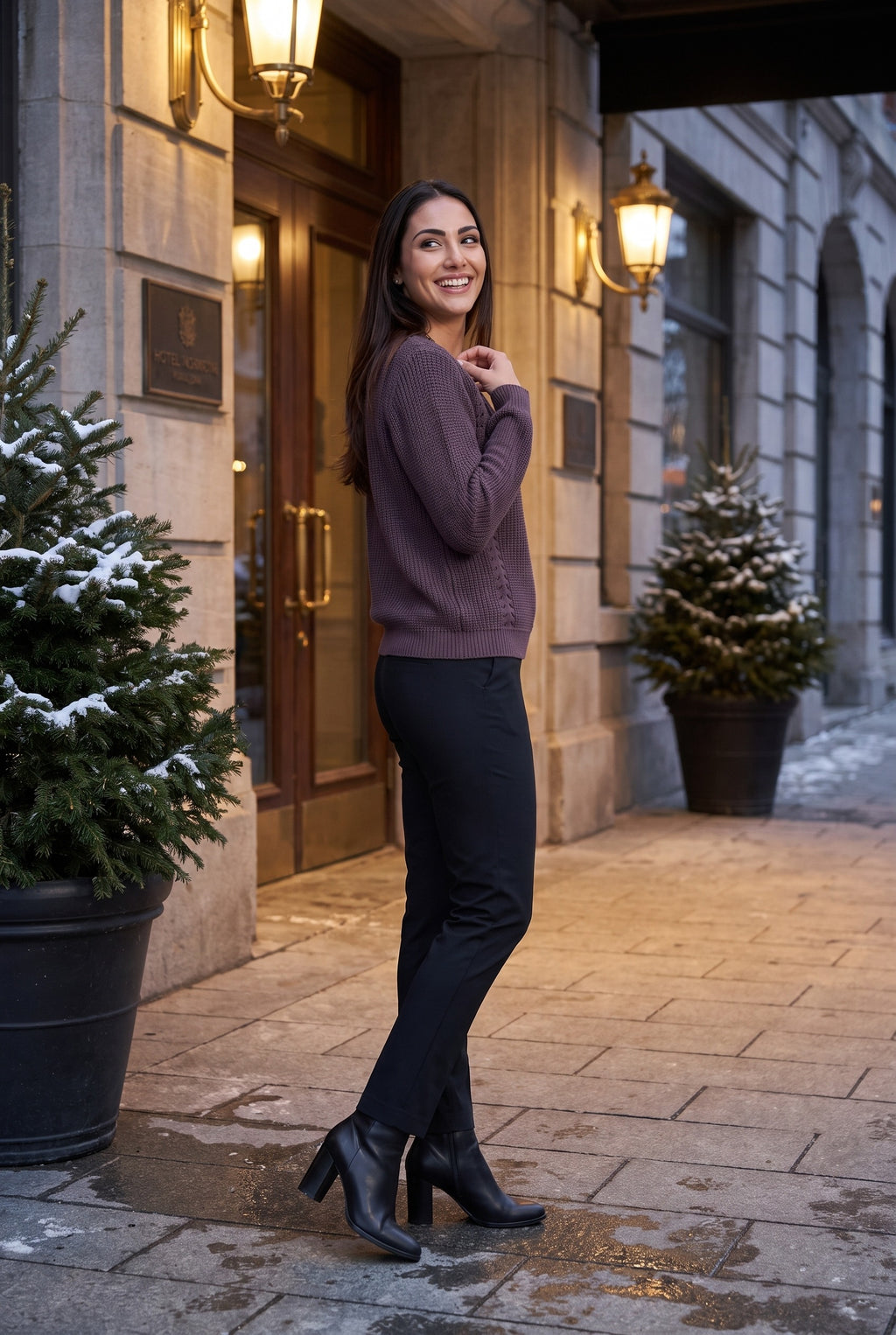 LAILA Pointelle Knit Crew Neck Jumper, lifestyle