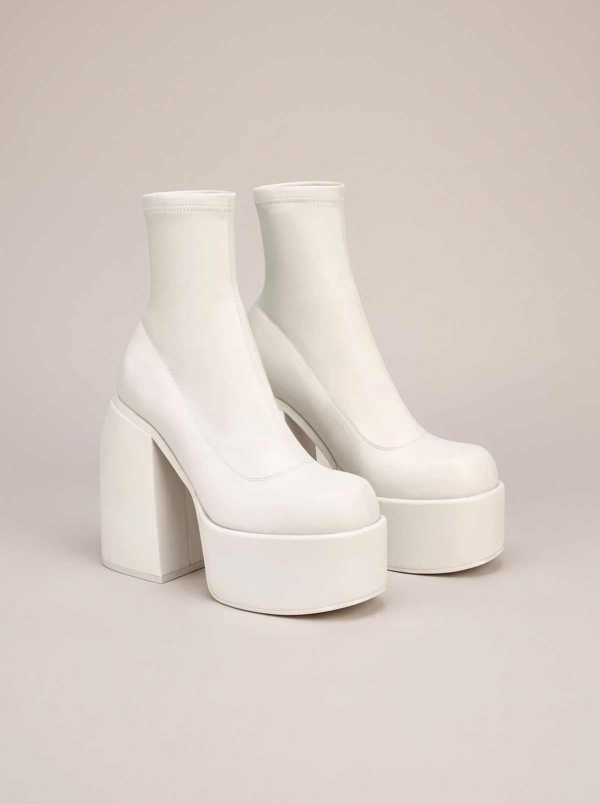 LAUREN Chunky Platform Heeled Ankle Boots in white, front