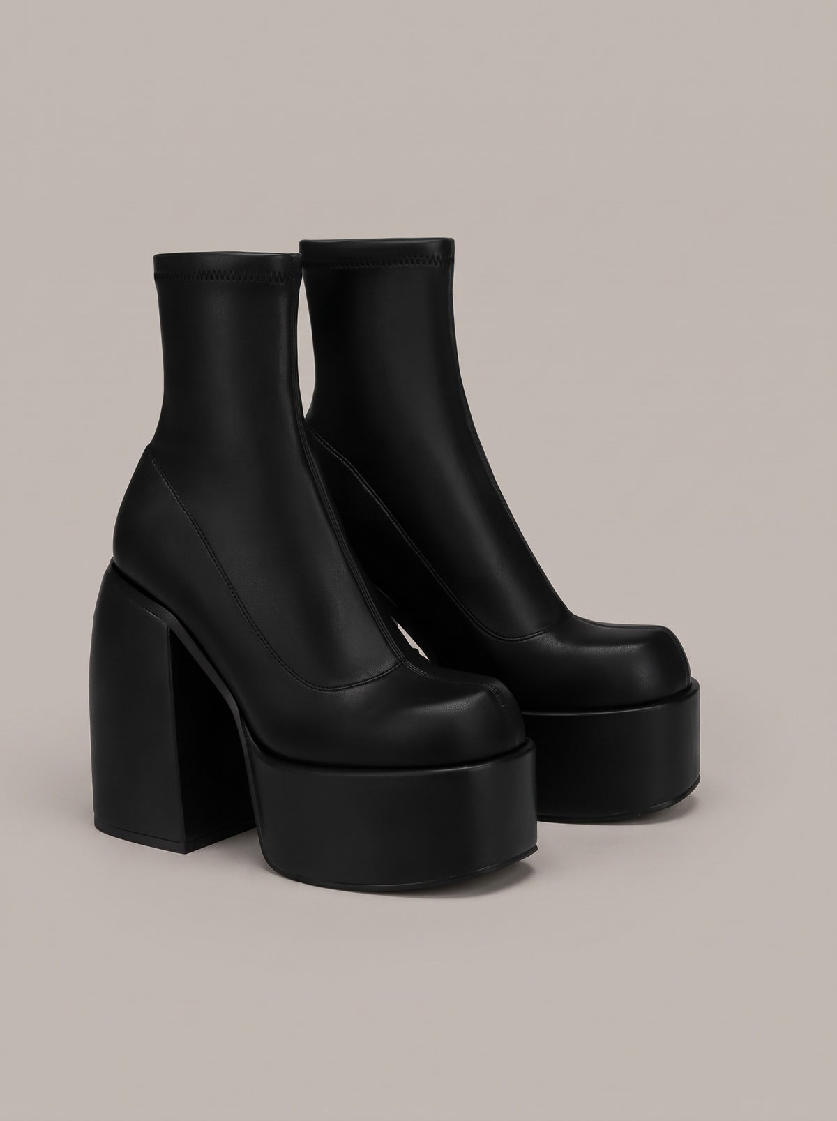LAUREN Chunky Platform Heeled Ankle Boots in black, front
