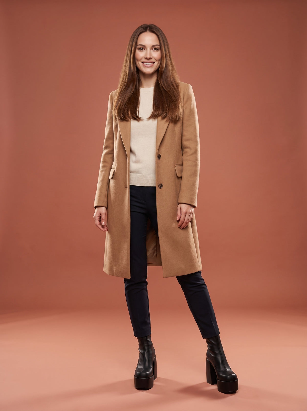 LAUREN Chunky Platform Heeled Ankle Boots, worn full length