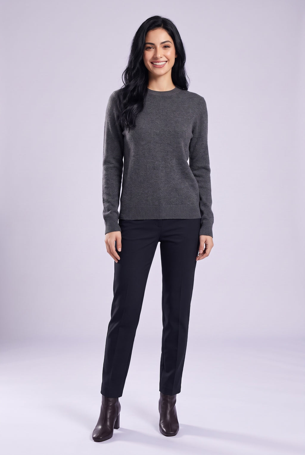 LEILANI Merino Wool Crew Neck Jumper in dark grey, front