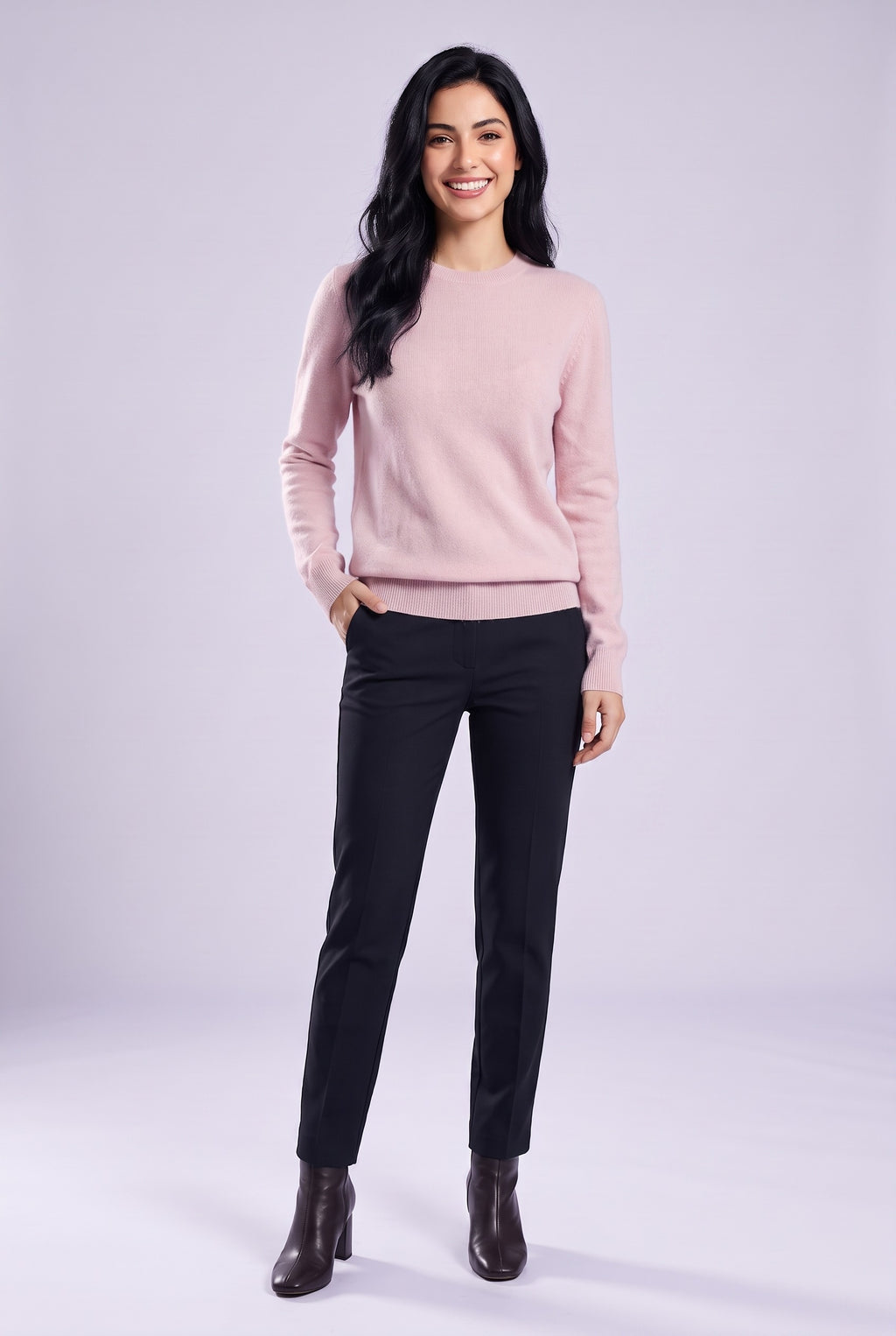 LEILANI Merino Wool Crew Neck Jumper in light pink, front