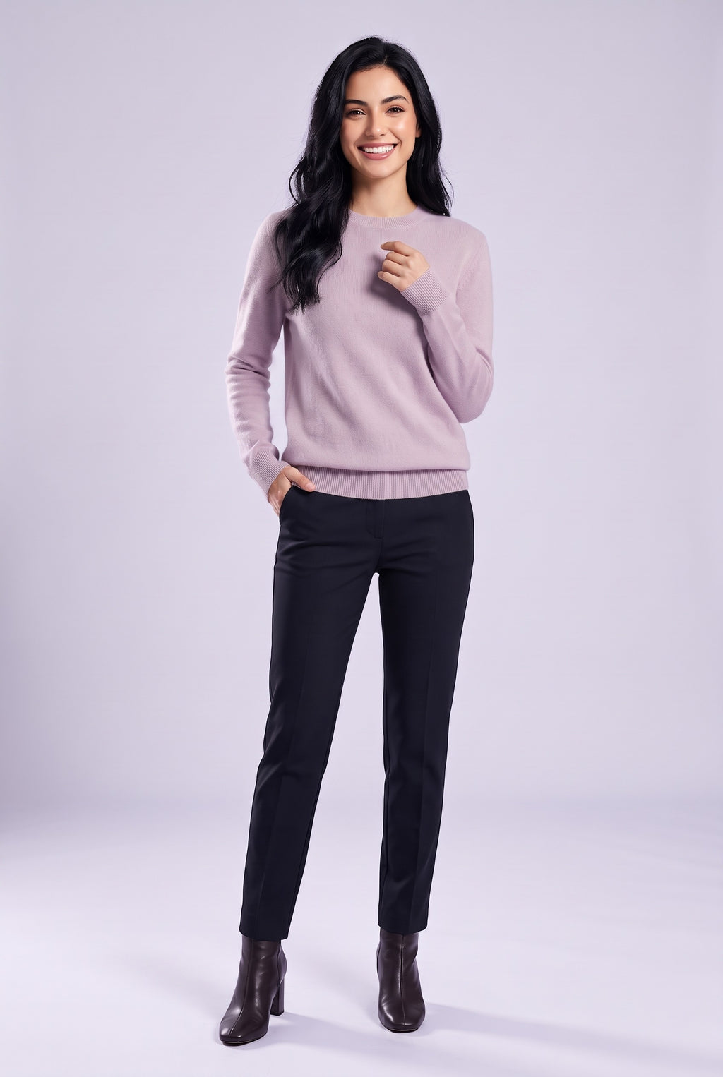LEILANI Merino Wool Crew Neck Jumper in lilac, front