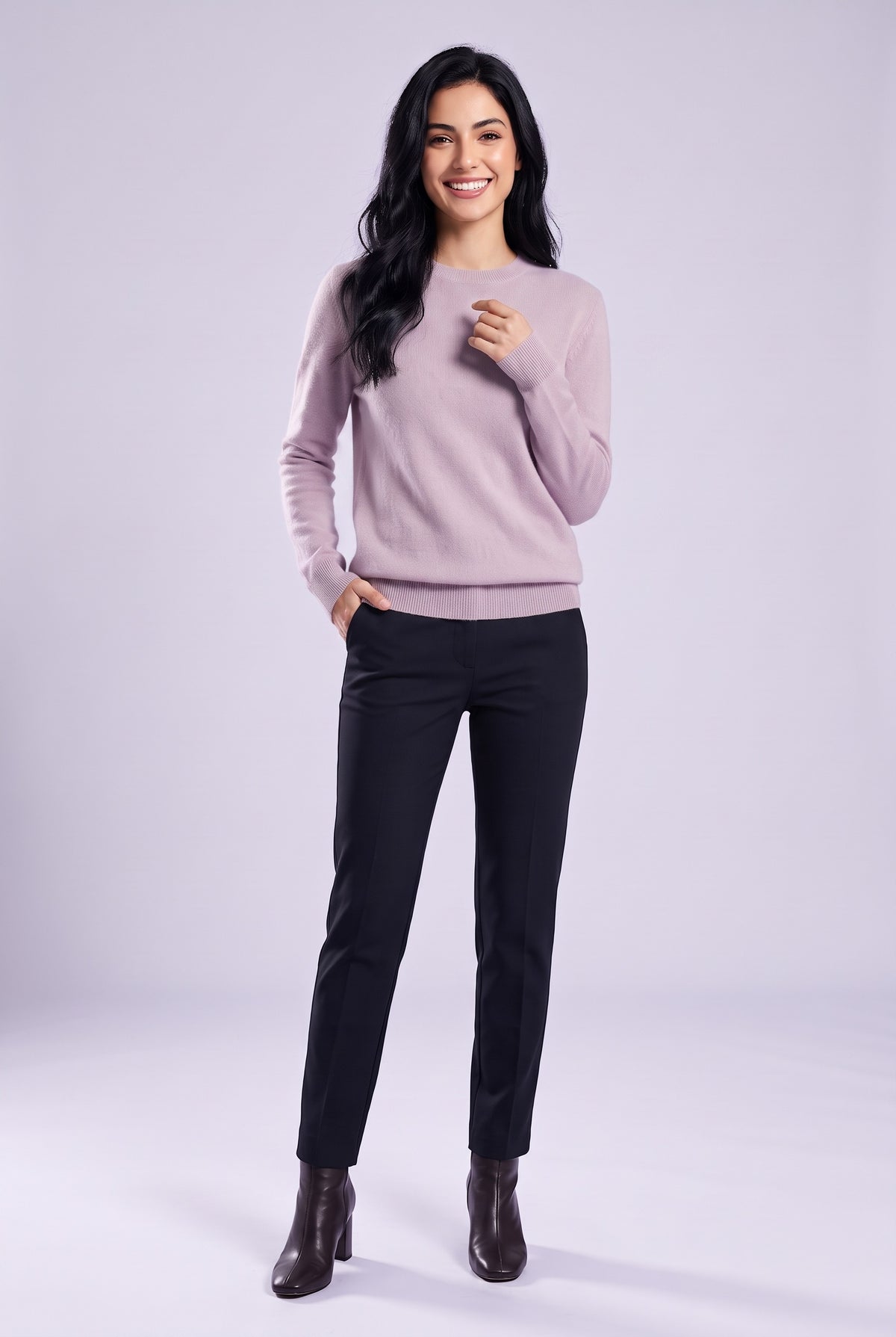 LEILANI Merino Wool Crew Neck Jumper in lilac, front