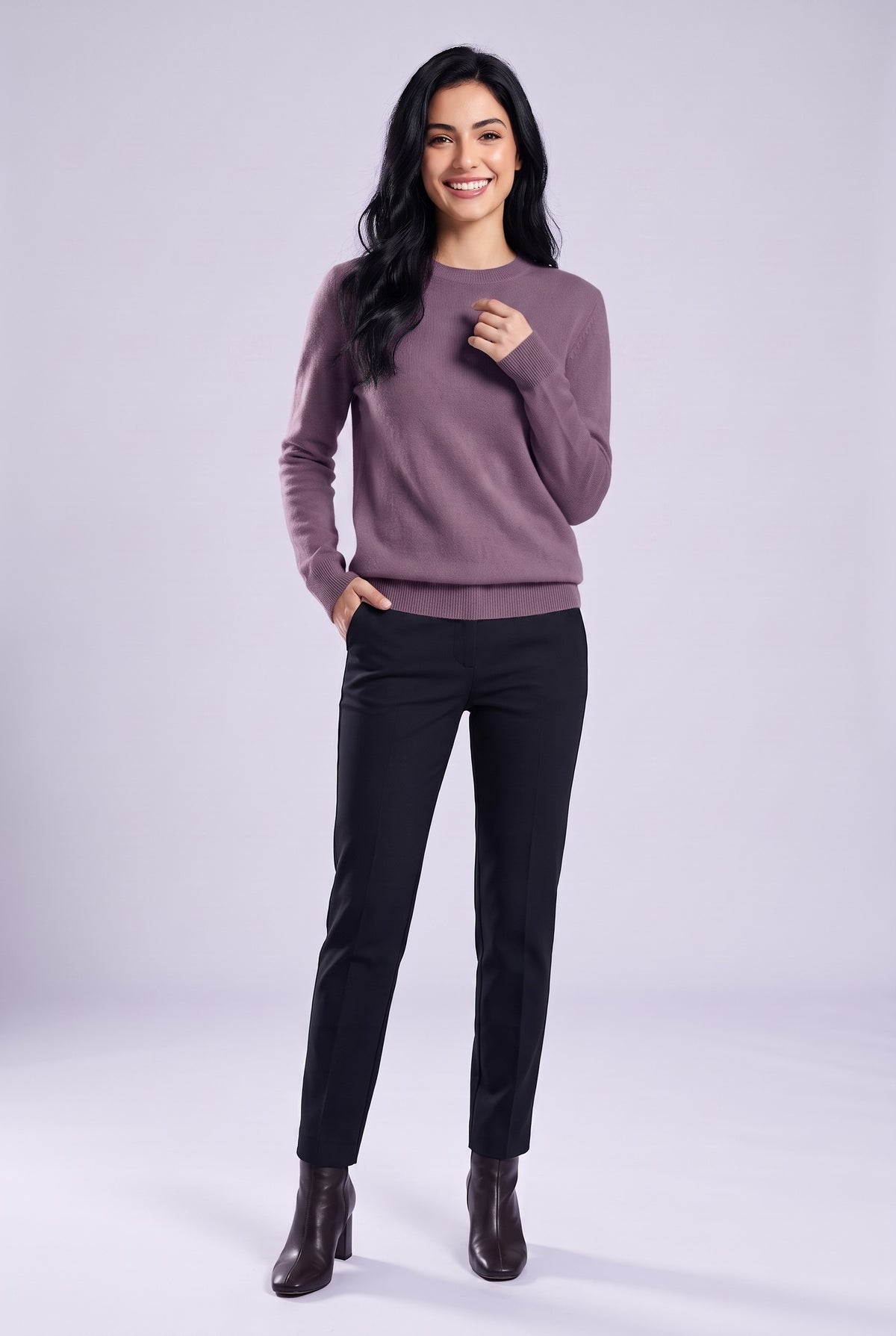 LEILANI Merino Wool Crew Neck Jumper in purple, front