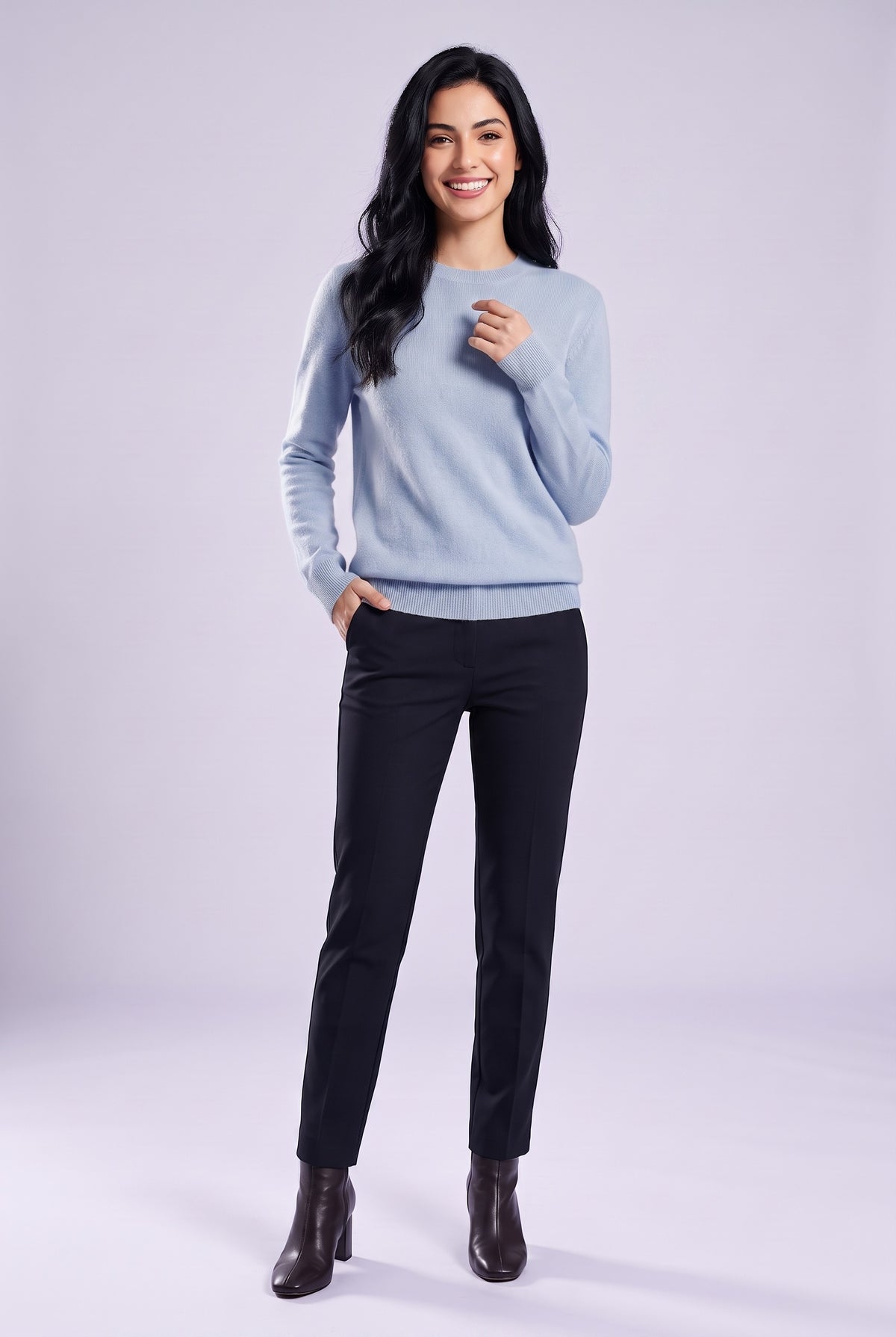 LEILANI Merino Wool Crew Neck Jumper in powder blue, front