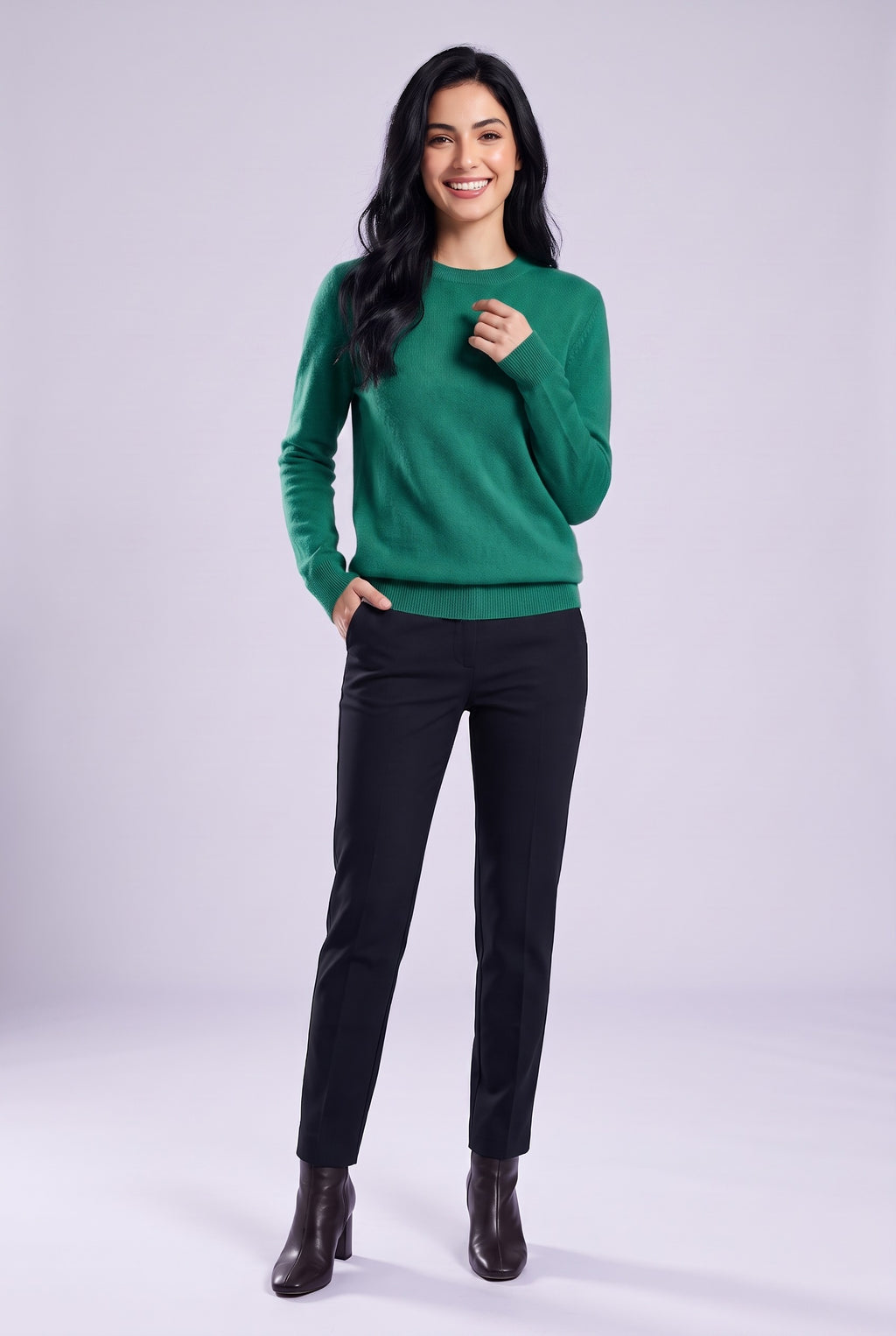 LEILANI Merino Wool Crew Neck Jumper in emerald green, front
