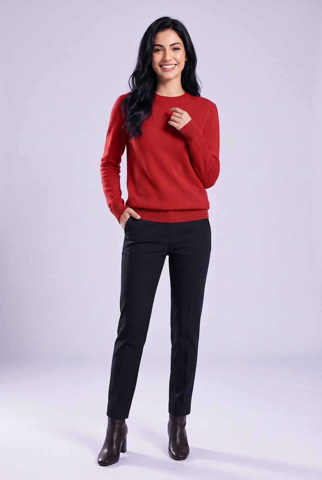 LEILANI Merino Wool Crew Neck Jumper in red, front
