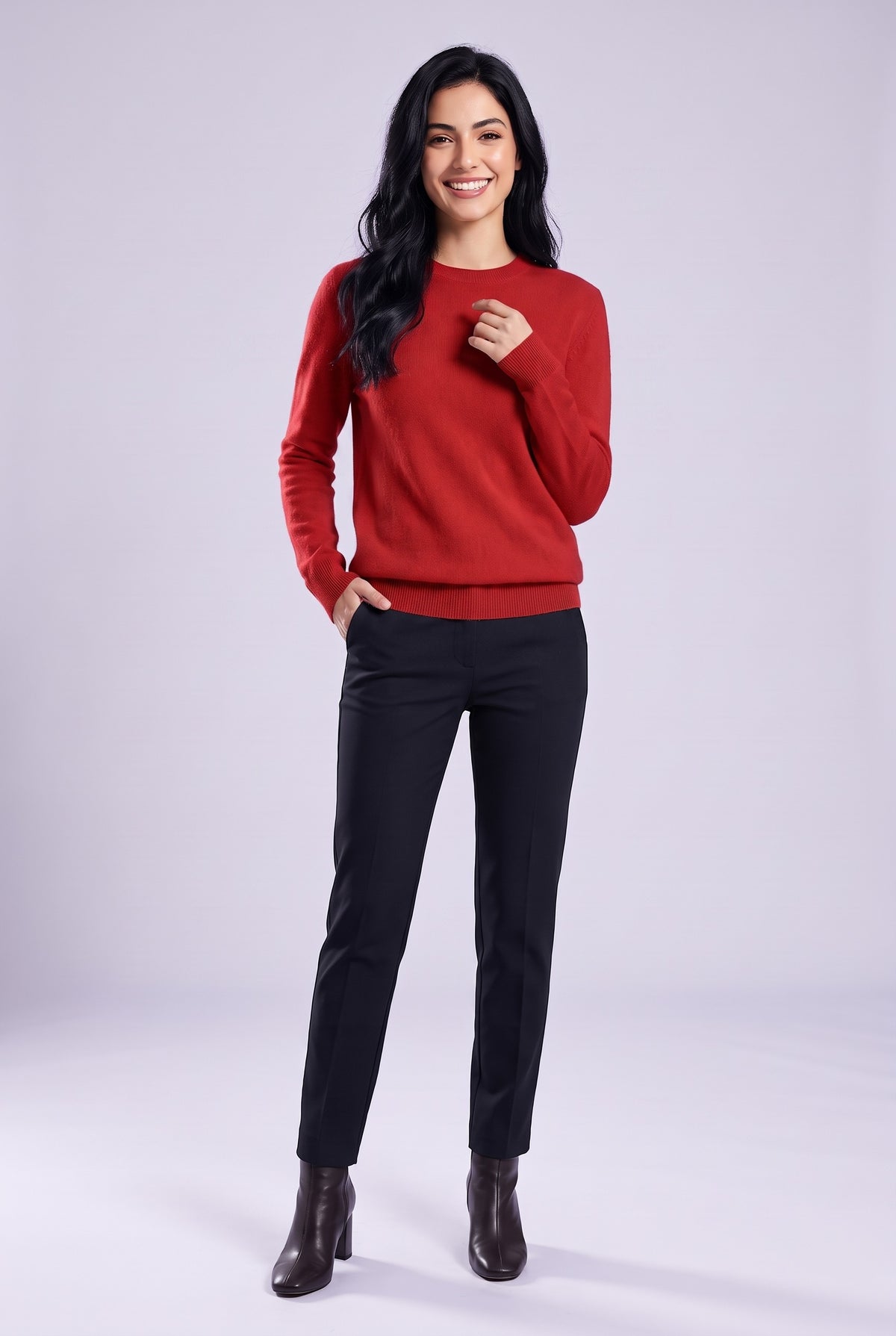 LEILANI Merino Wool Crew Neck Jumper in red, front