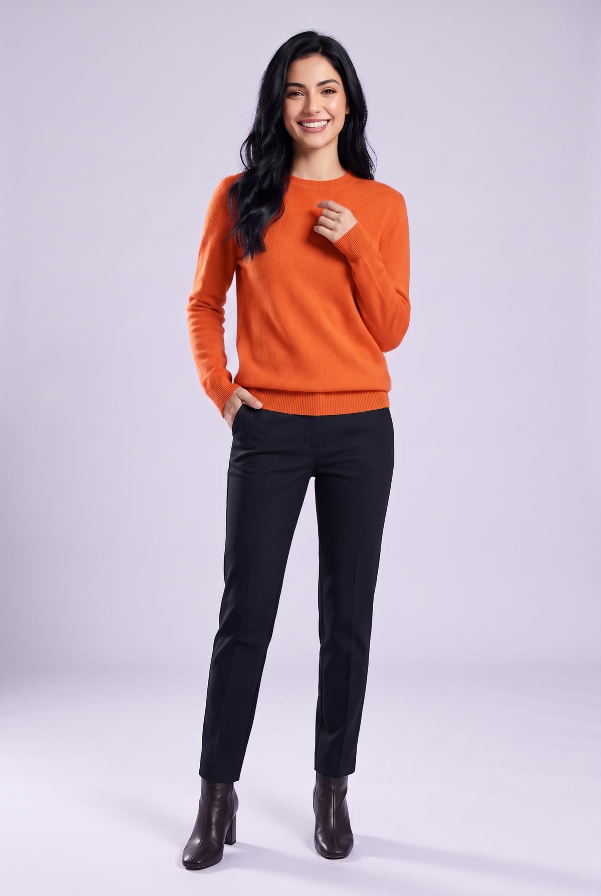 LEILANI Merino Wool Crew Neck Jumper in orange, front
