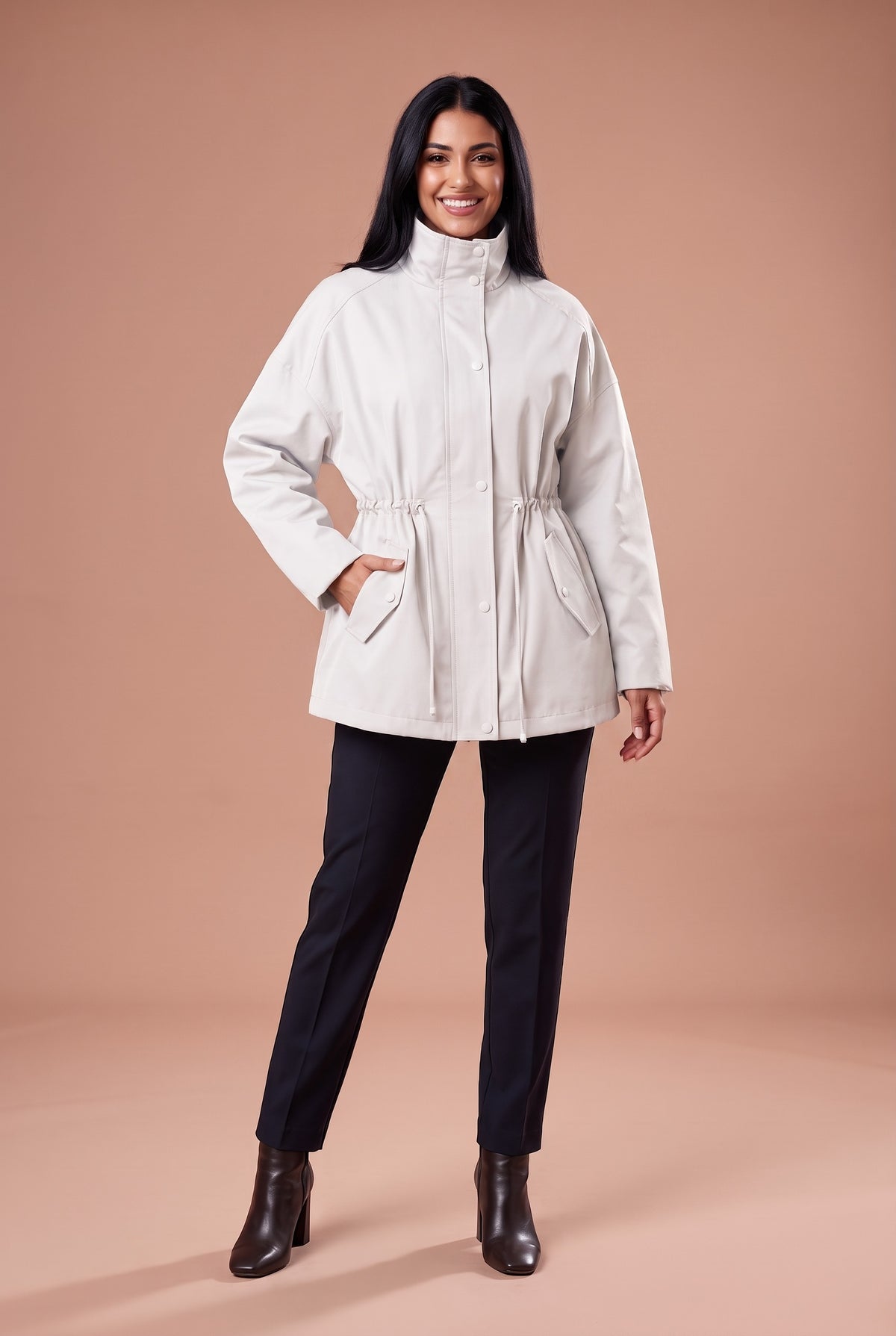 LONDON Funnel Neck Trench Jacket in white, front