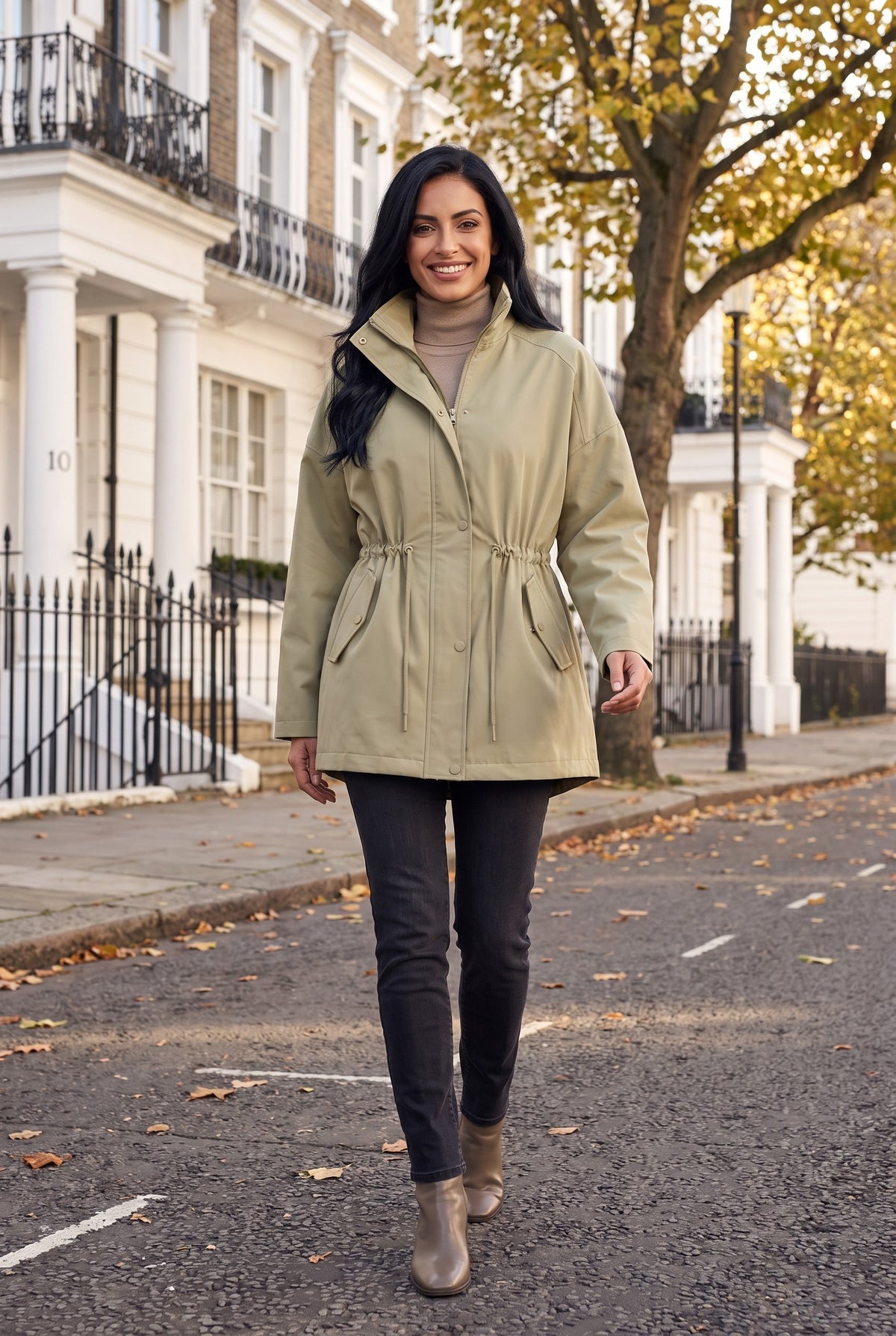 LONDON Funnel Neck Trench Jacket, lifestyle