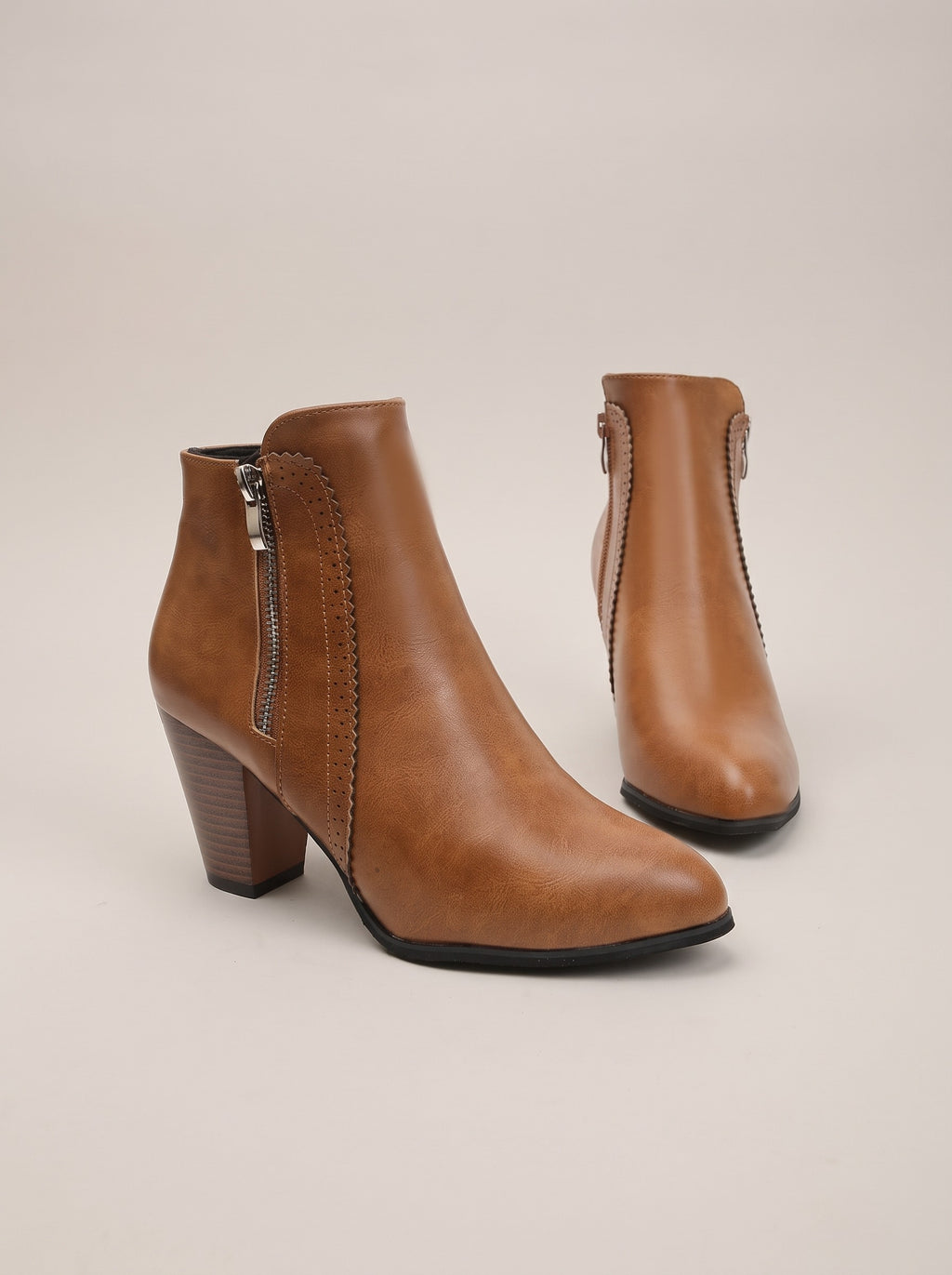 LUCINDA Block Heel Zip Ankle Boots in brown, front
