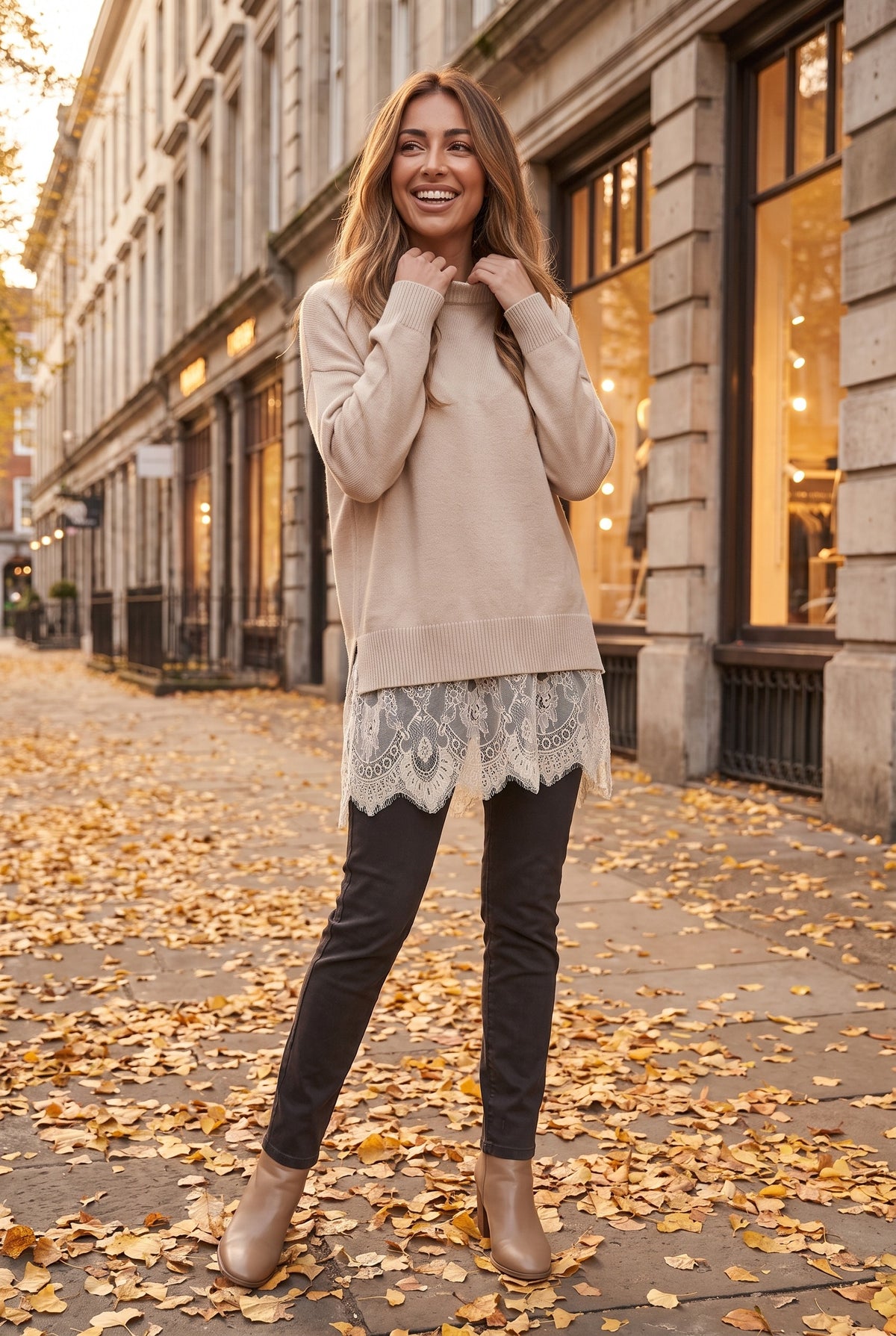 MADELINE Lace Hem Longline Jumper, lifestyle