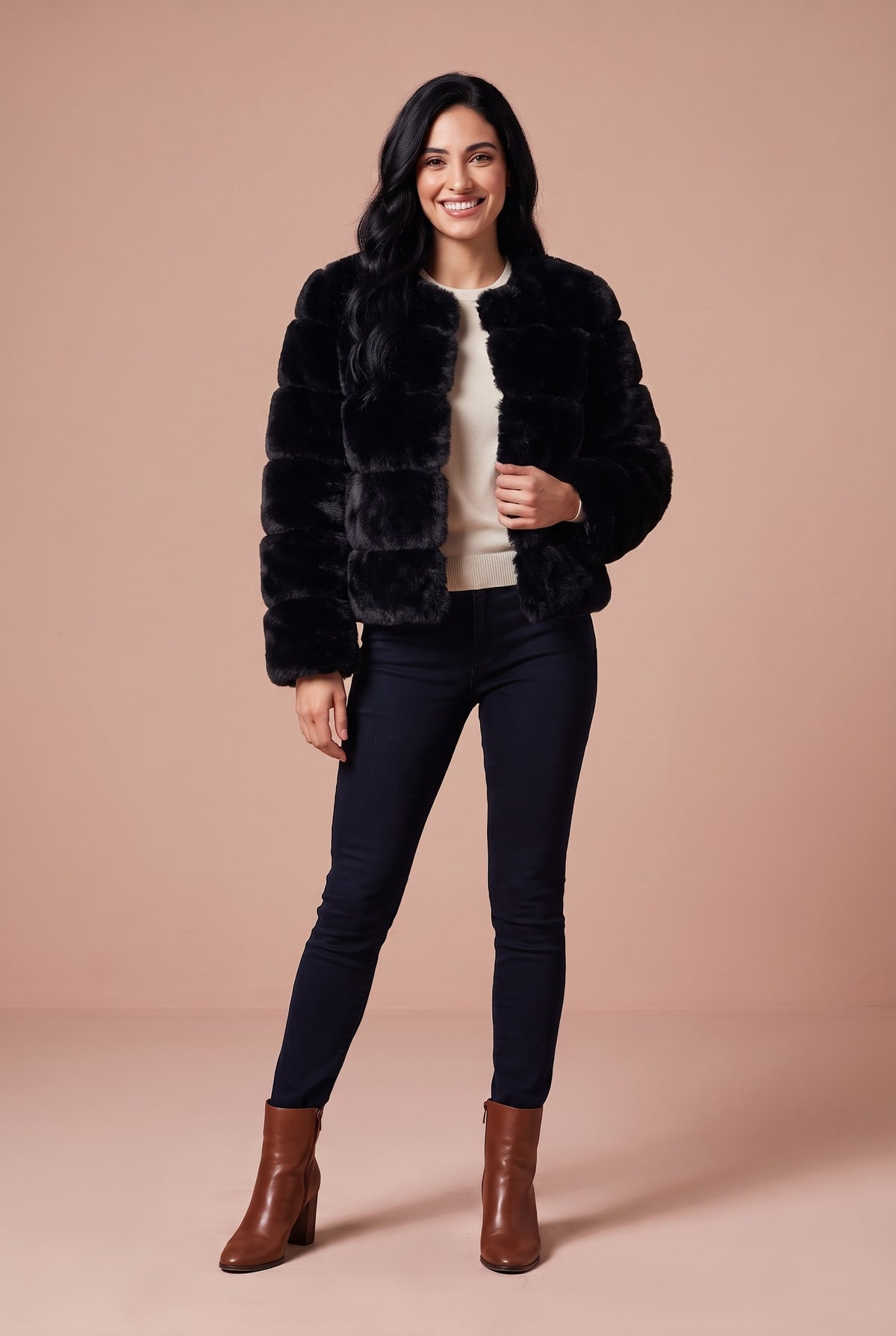 MAKENNA Short Faux Fur Coat in black, front