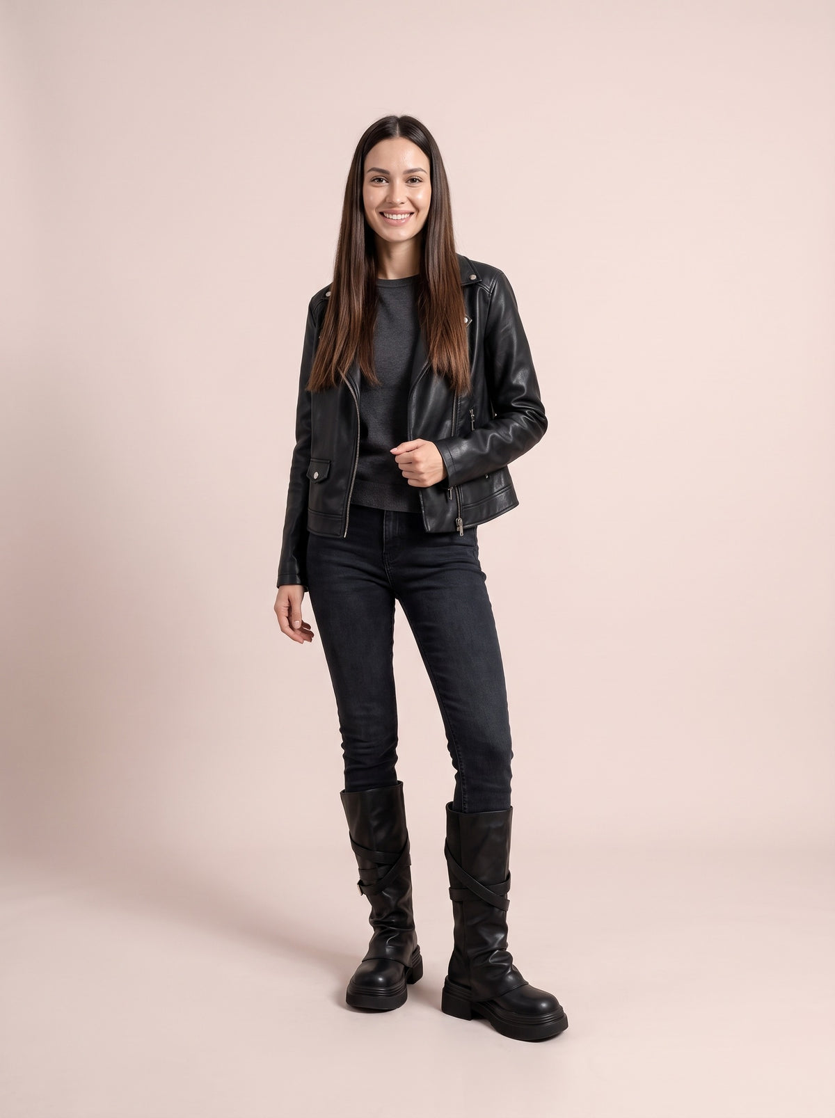 MARGO Slouch Buckle Platform Mid Calf Boots, worn full length