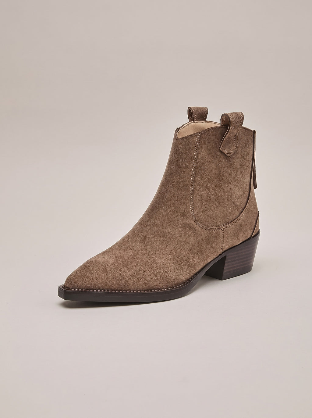 MARISOL Western Suede Ankle Boots in khaki no fur, front