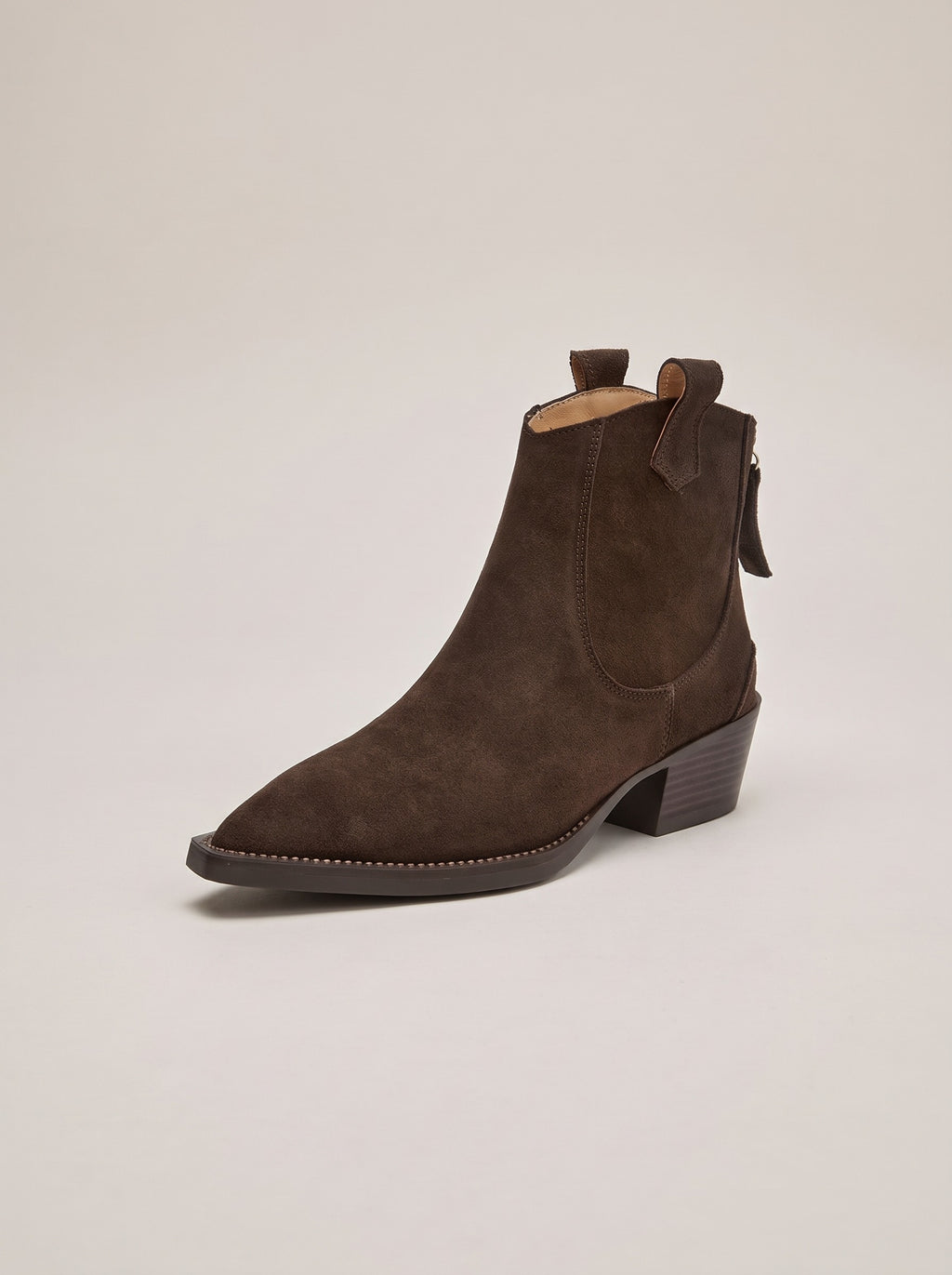 MARISOL Western Suede Ankle Boots in light brown fur, front