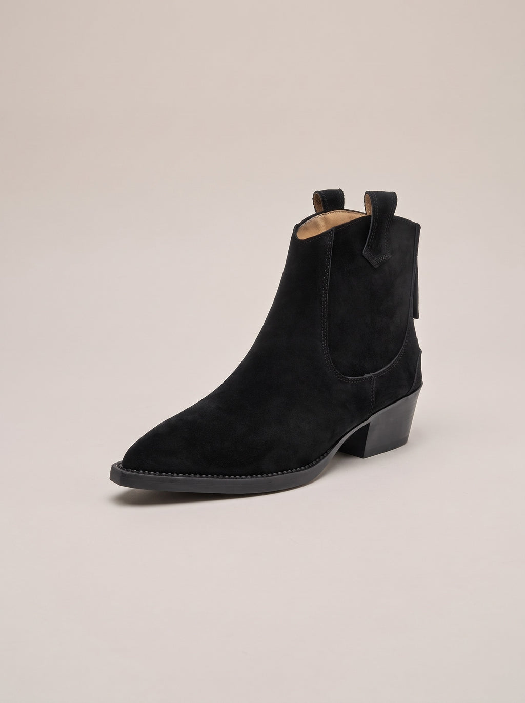 MARISOL Western Suede Ankle Boots in black no fur, front