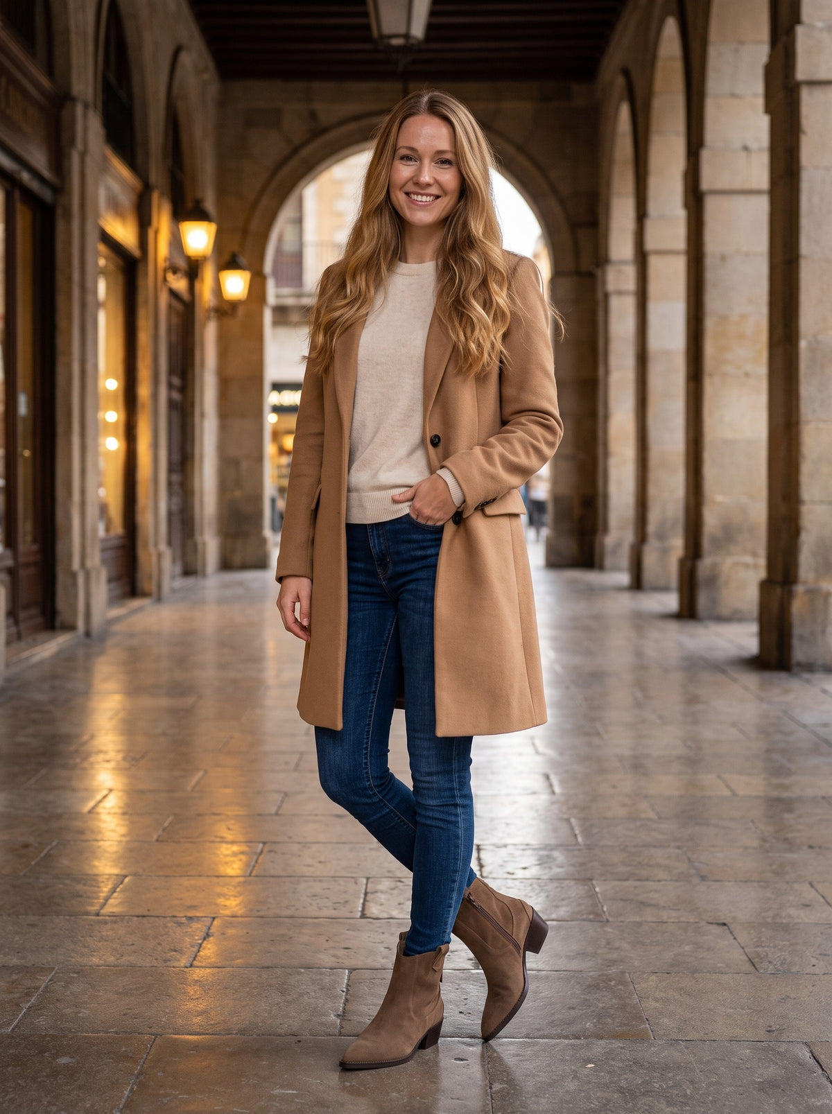 MARISOL Western Suede Ankle Boots in khaki no fur, worn full length
