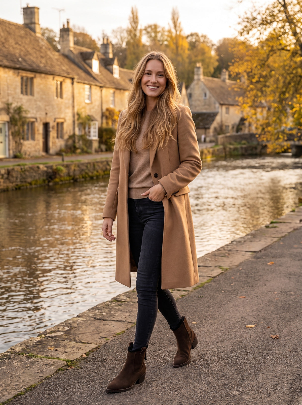 MARISOL Western Suede Ankle Boots in light brown fur, worn full length