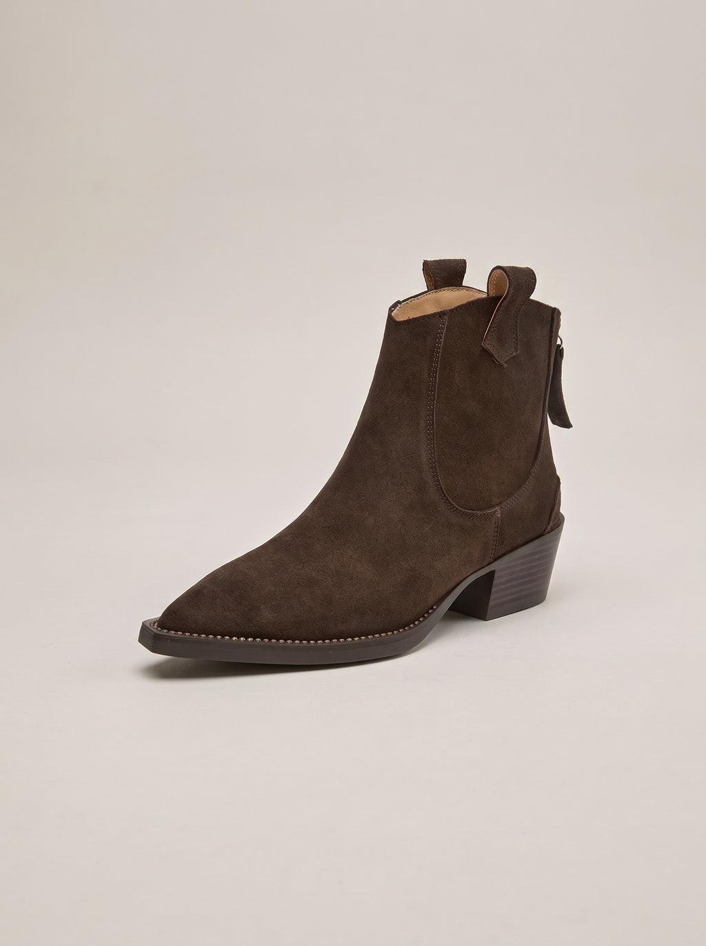 MARISOL Western Suede Ankle Boots in light brown no fur, front