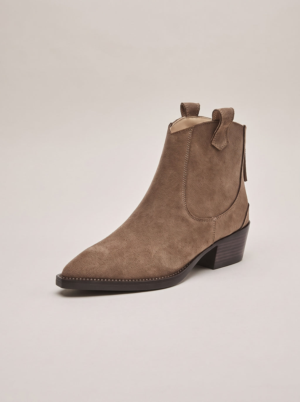 MARISOL Western Suede Ankle Boots in khaki fur, front