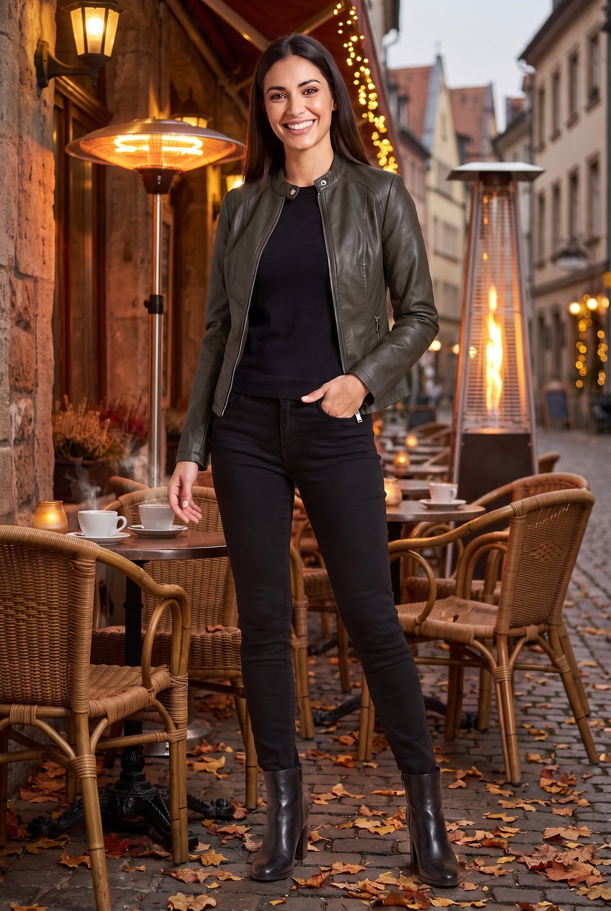 MERRYN Faux Leather Fitted Zip Biker Jacket, lifestyle