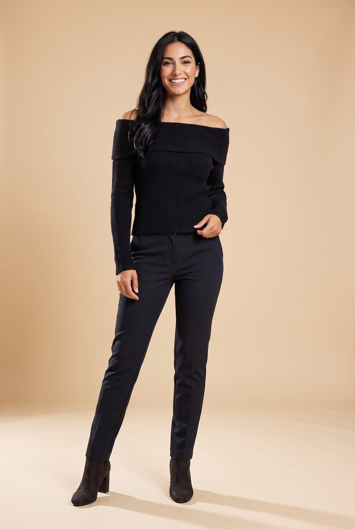 MILANI Chunky Off The Shoulder Jumper in black, front