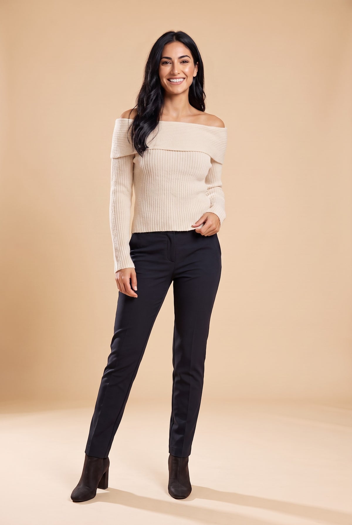 MILANI Chunky Off The Shoulder Jumper in apricot, front