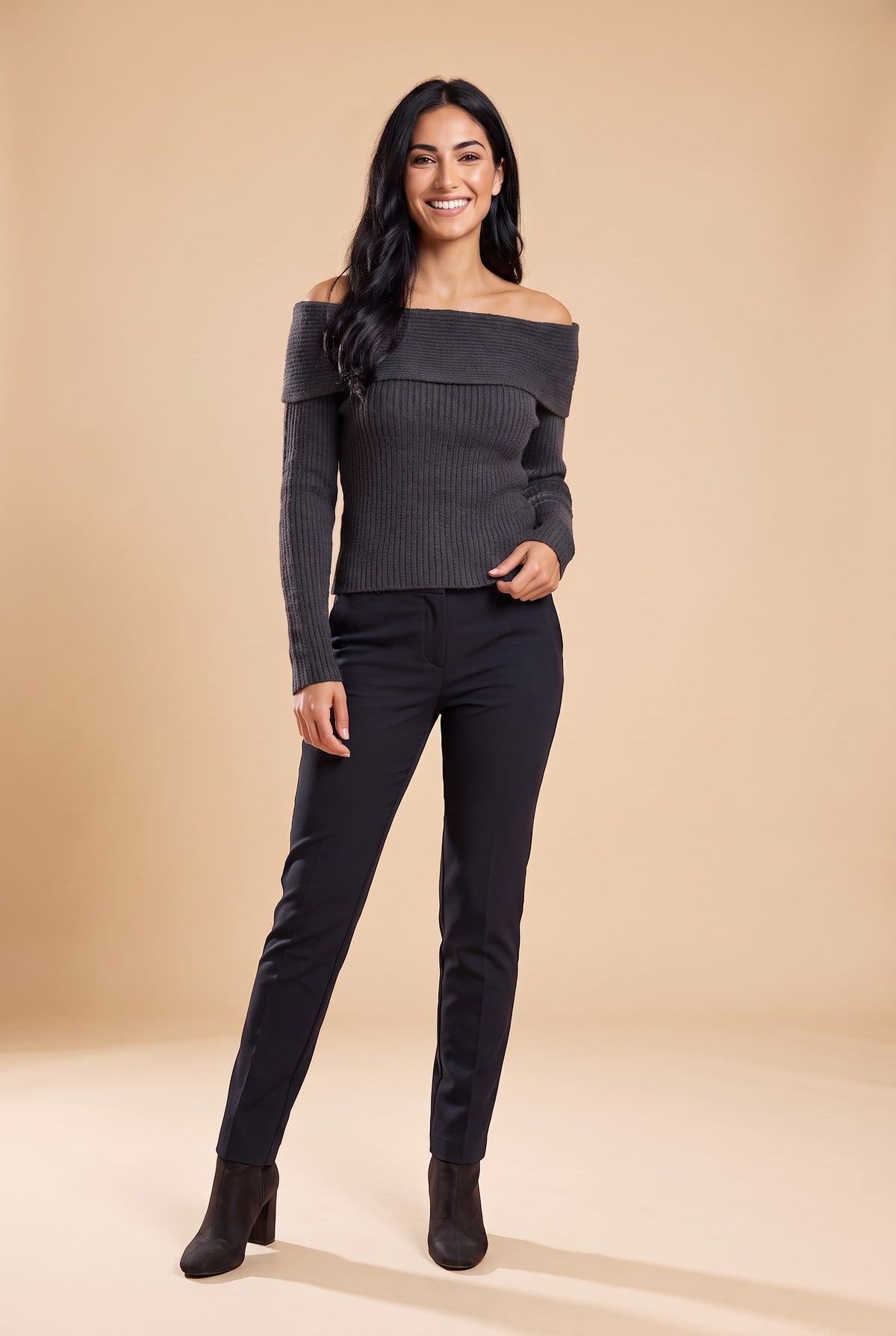 MILANI Chunky Off The Shoulder Jumper in darkgray, front