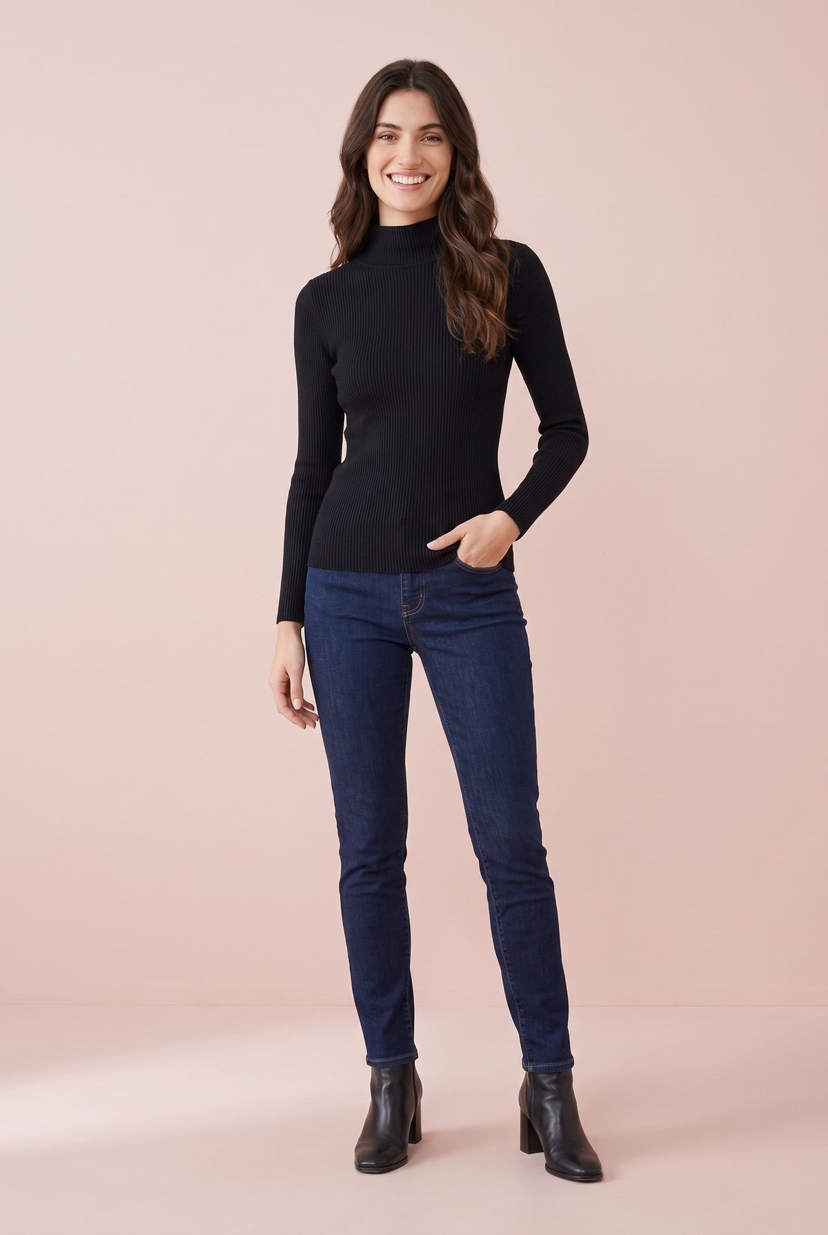 MIRANDA Fine Knit Funnel Neck Jumper in black