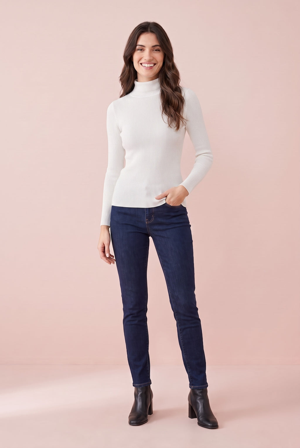 MIRANDA Fine Knit Funnel Neck Jumper in white