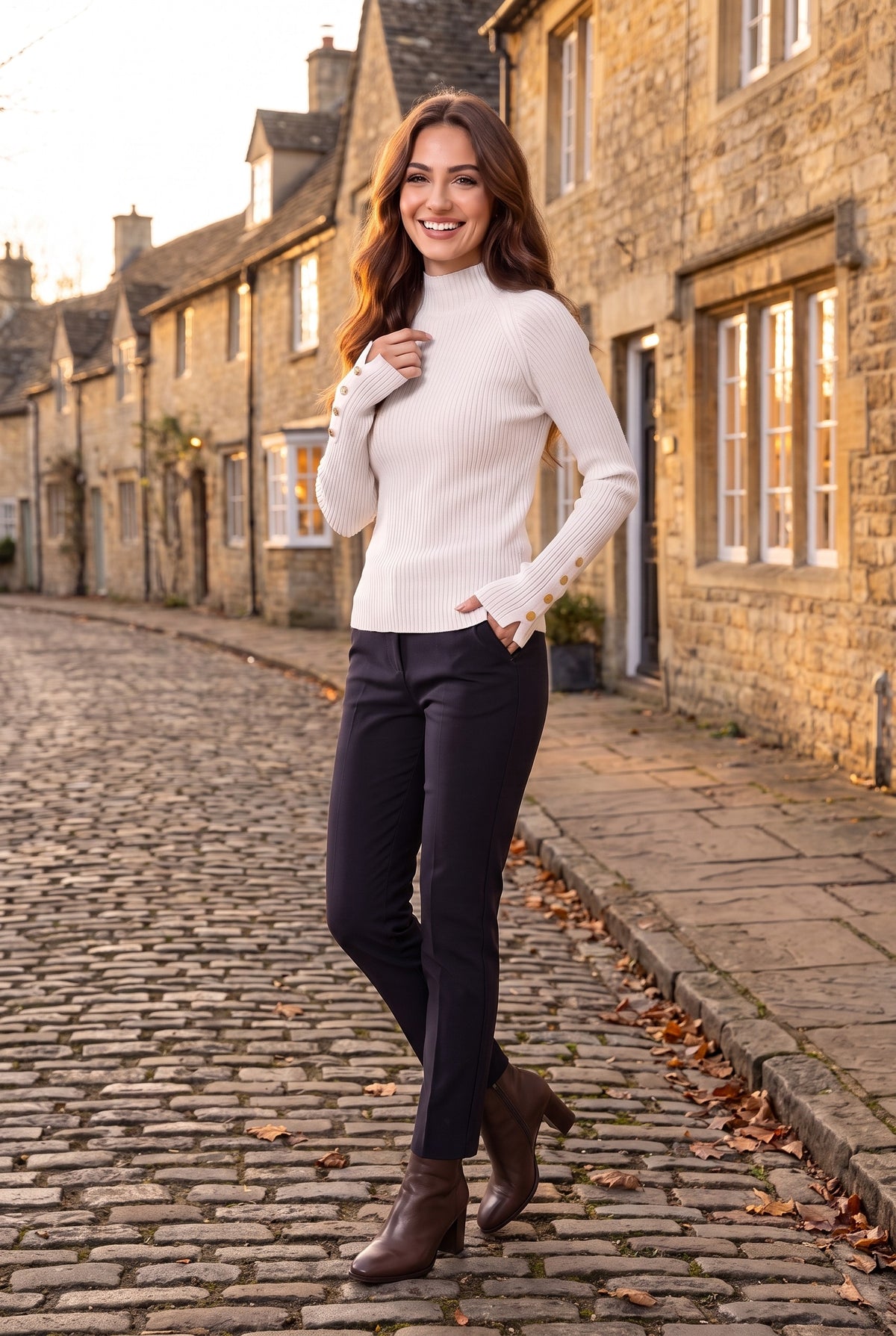 MONICA Fitted Ribbed Funnel Neck Jumper, lifestyle