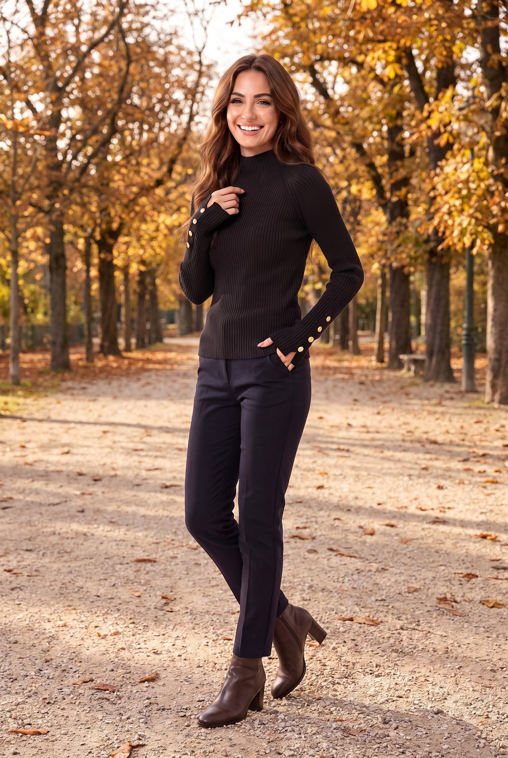 MONICA Fitted Ribbed Funnel Neck Jumper, lifestyle