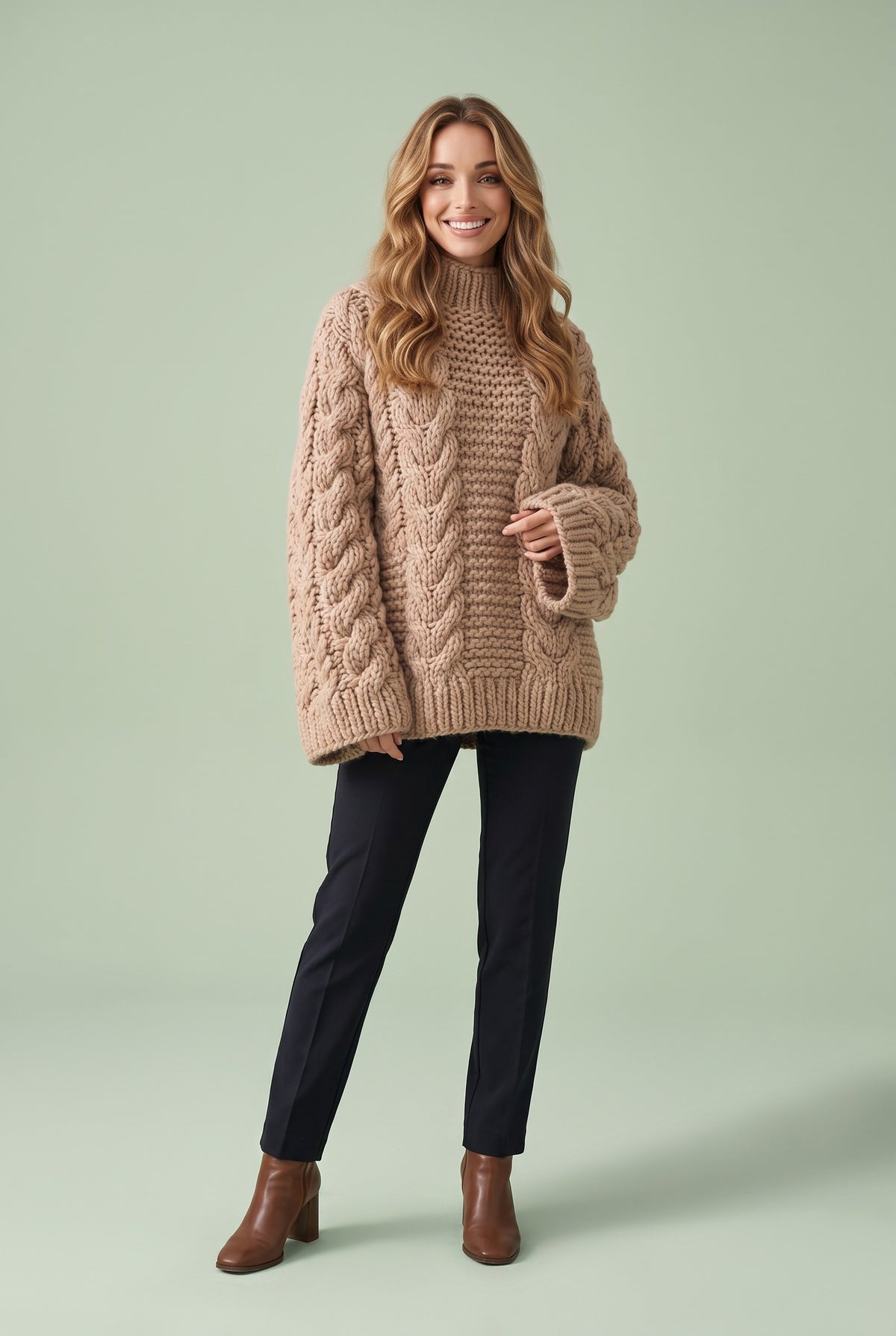 NATALIA Oversized Cable Knit Jumper in beige