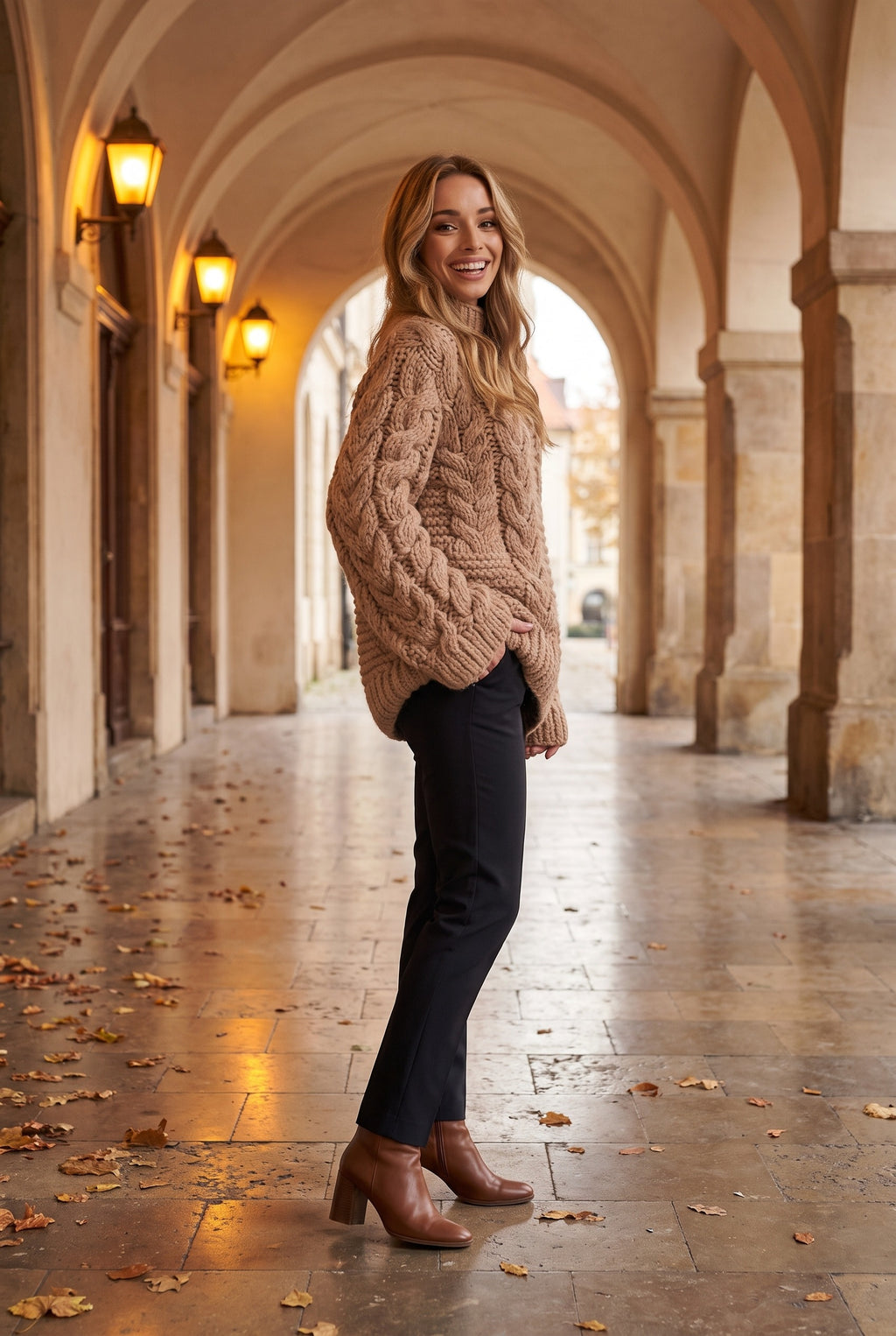 NATALIA Oversized Cable Knit Jumper, lifestyle