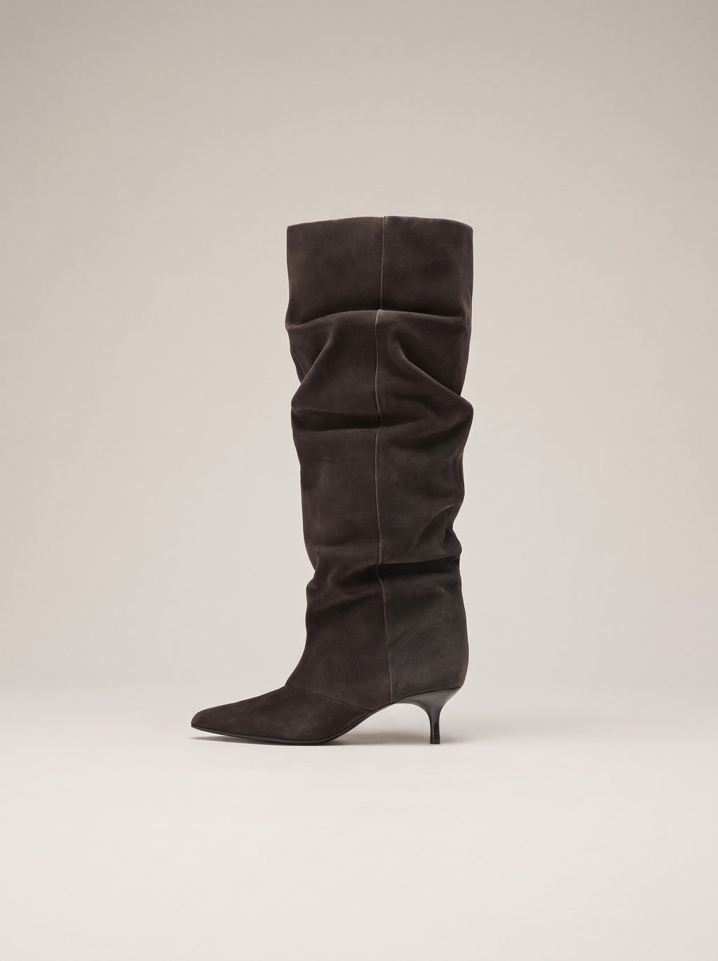 NERYS Slouch Faux Suede Kitten Heel Boots in brown, front