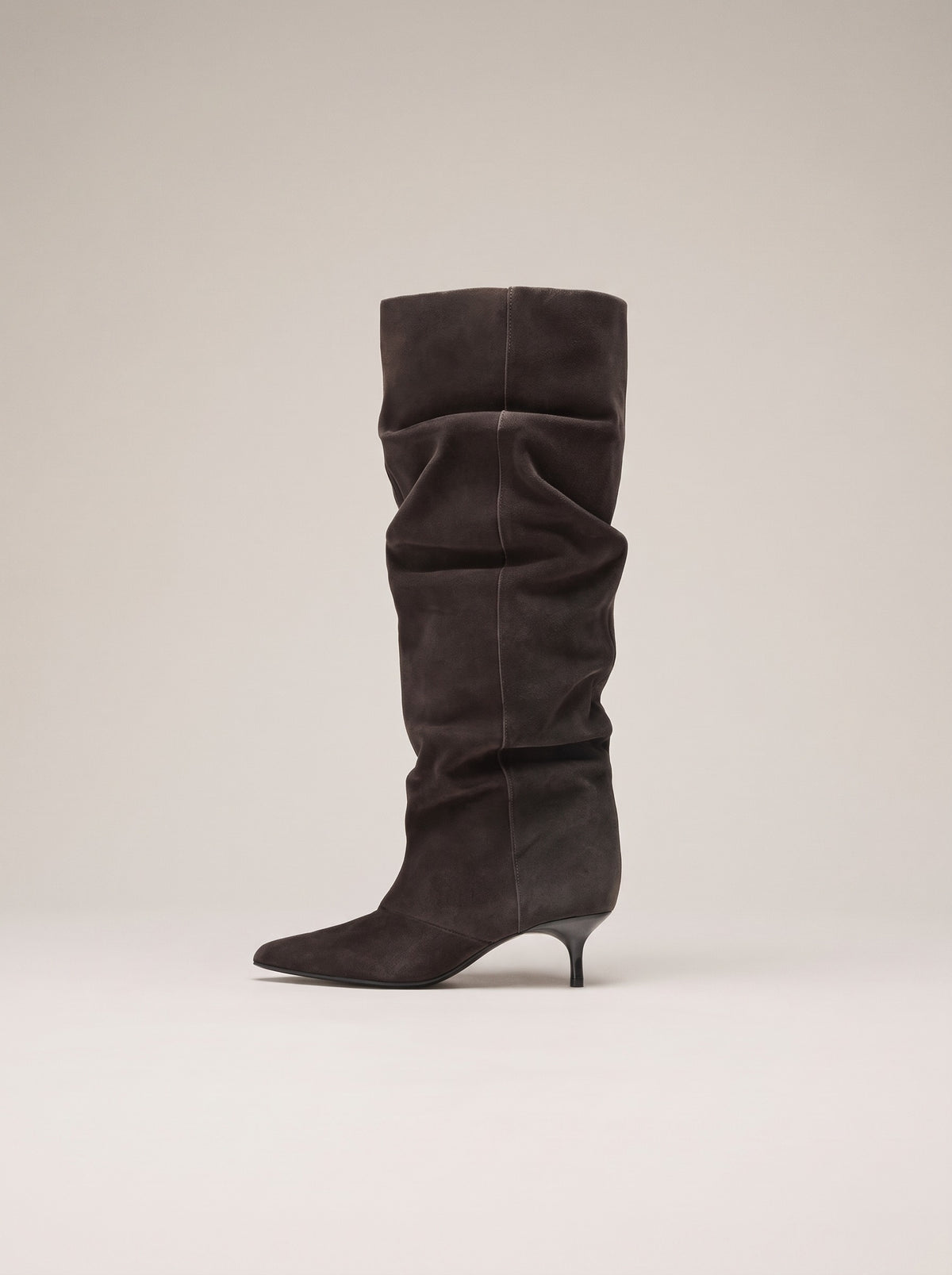 NERYS Slouch Faux Suede Kitten Heel Boots in brown, front