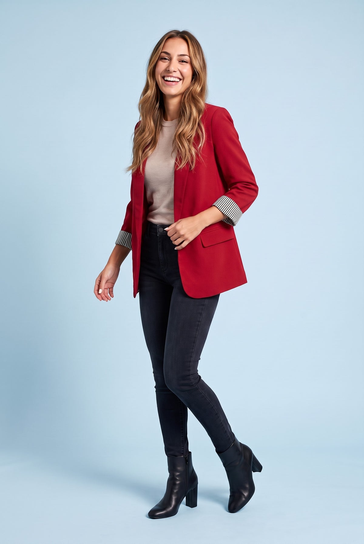 OLIVIA Slim Fit Longline Blazer in red, front