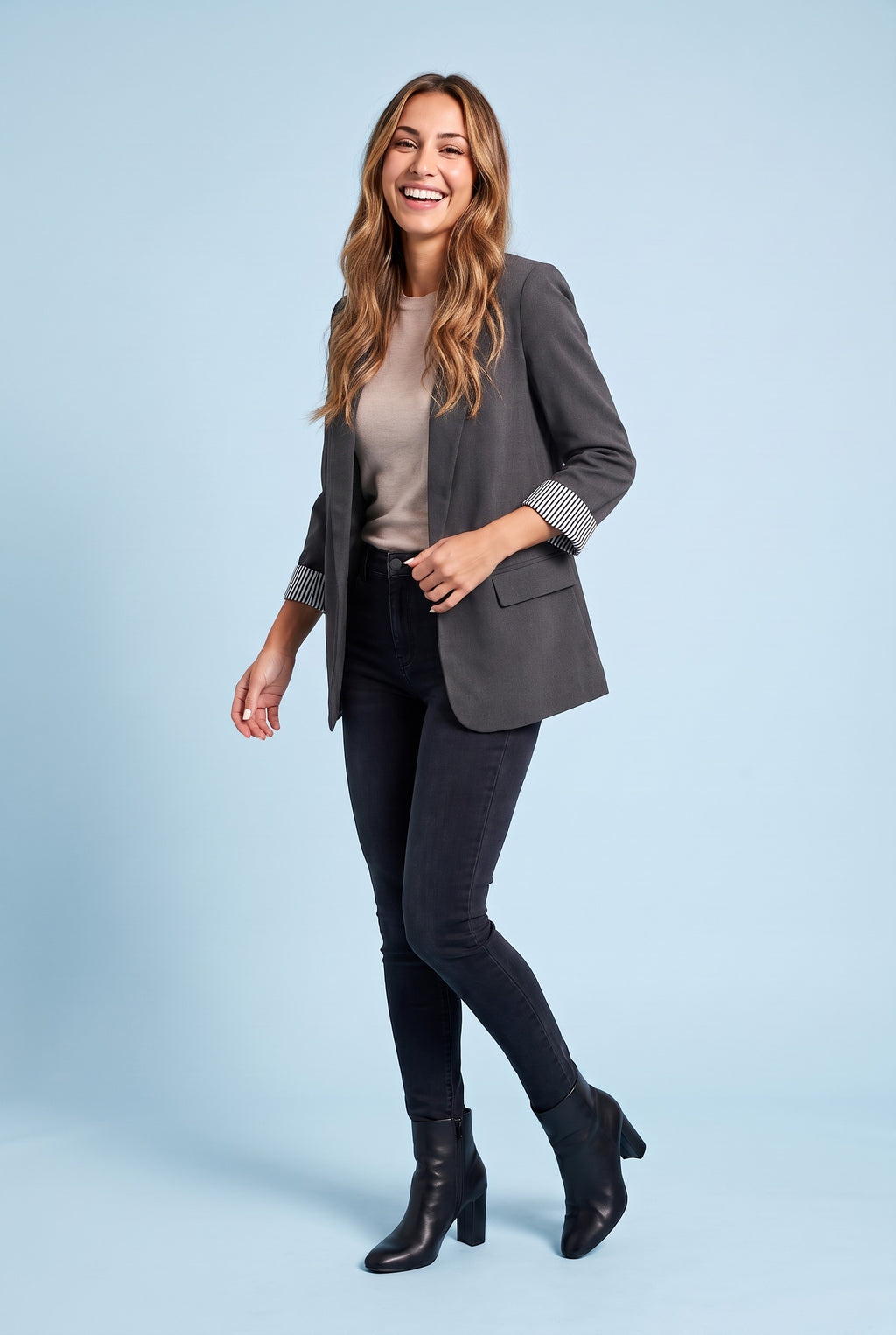 OLIVIA Slim Fit Longline Blazer in dark grey, front