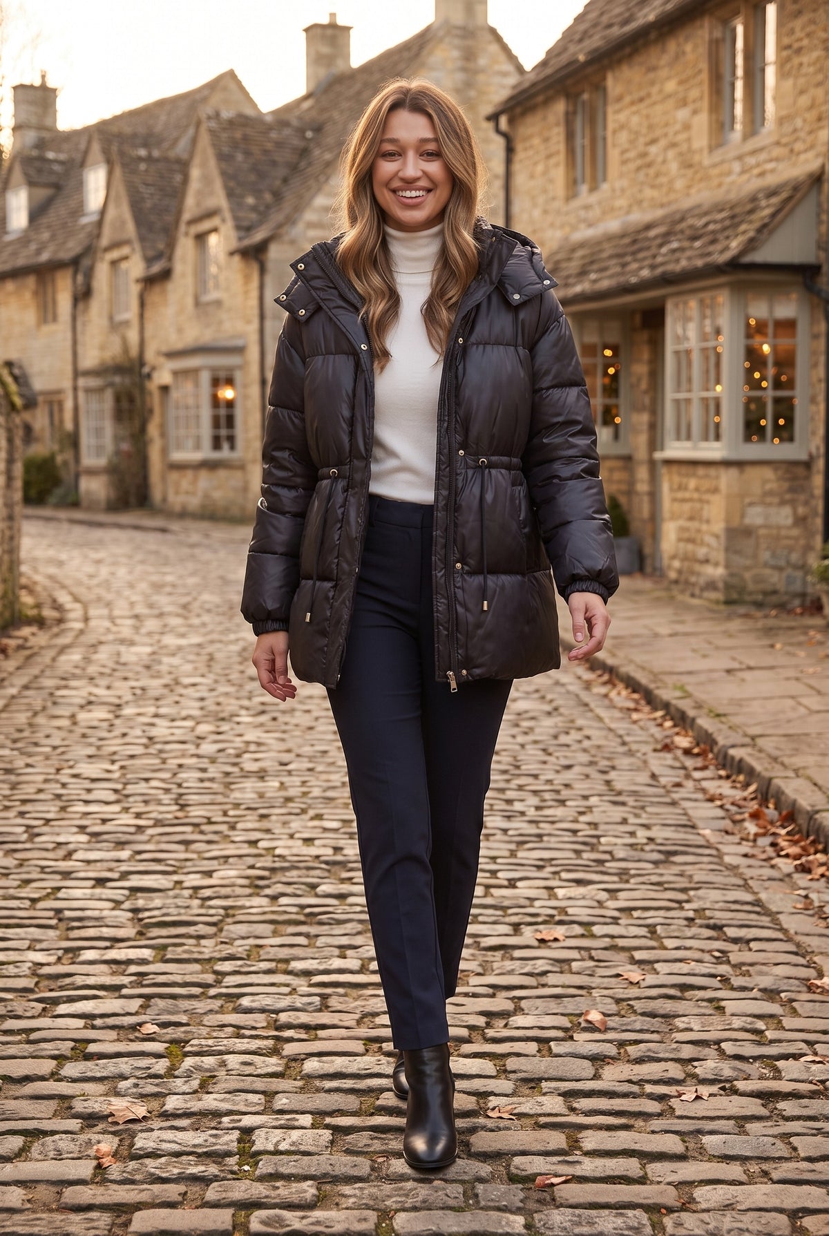 OSTARA Belted Hooded Puffer Jacket, lifestyle