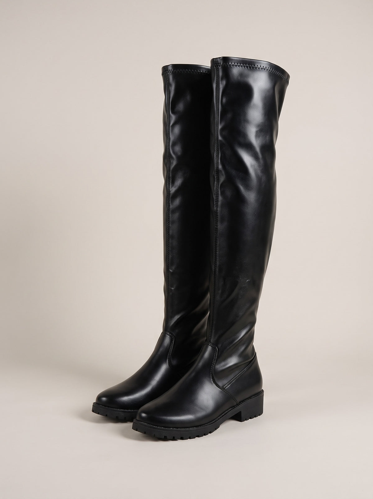 PARKER Stretch Over The Knee Heeled Boots in black flat, front