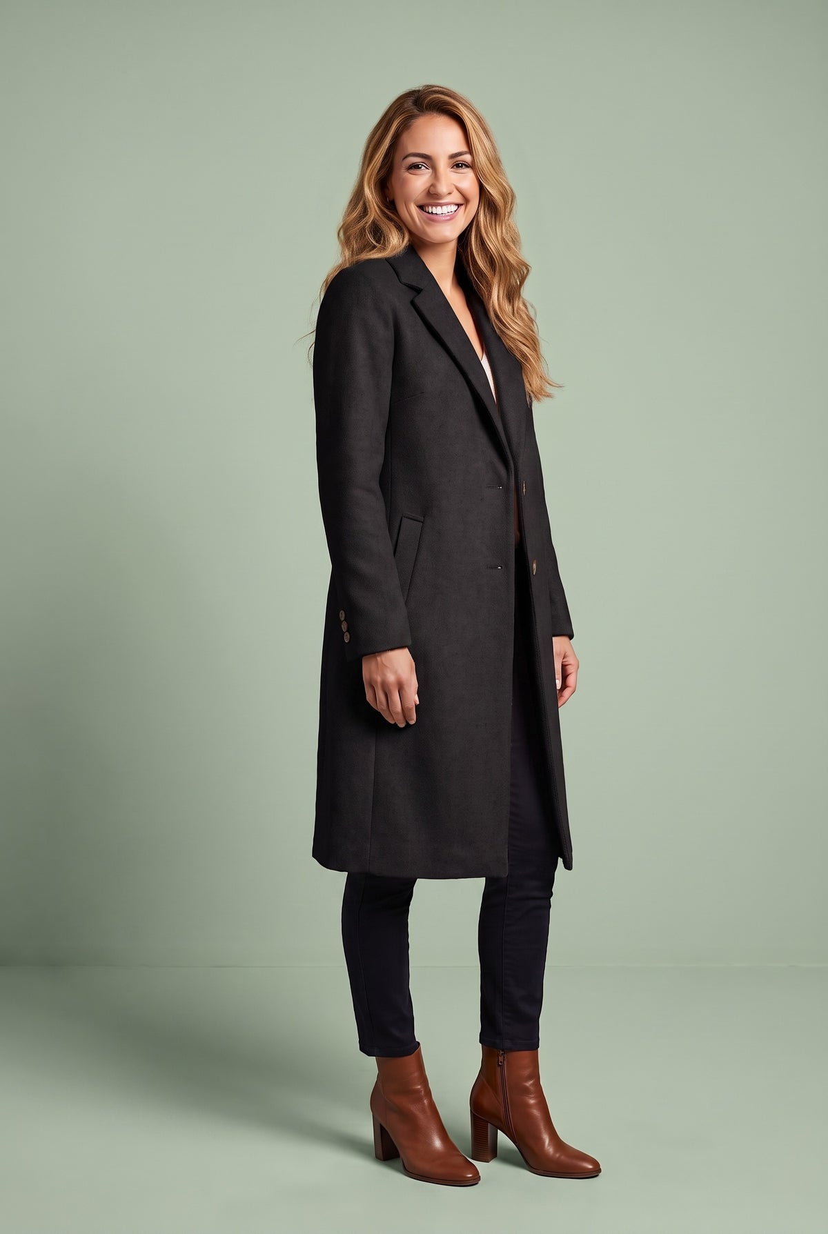 PAYTON Open Front Longline Coat in black, front