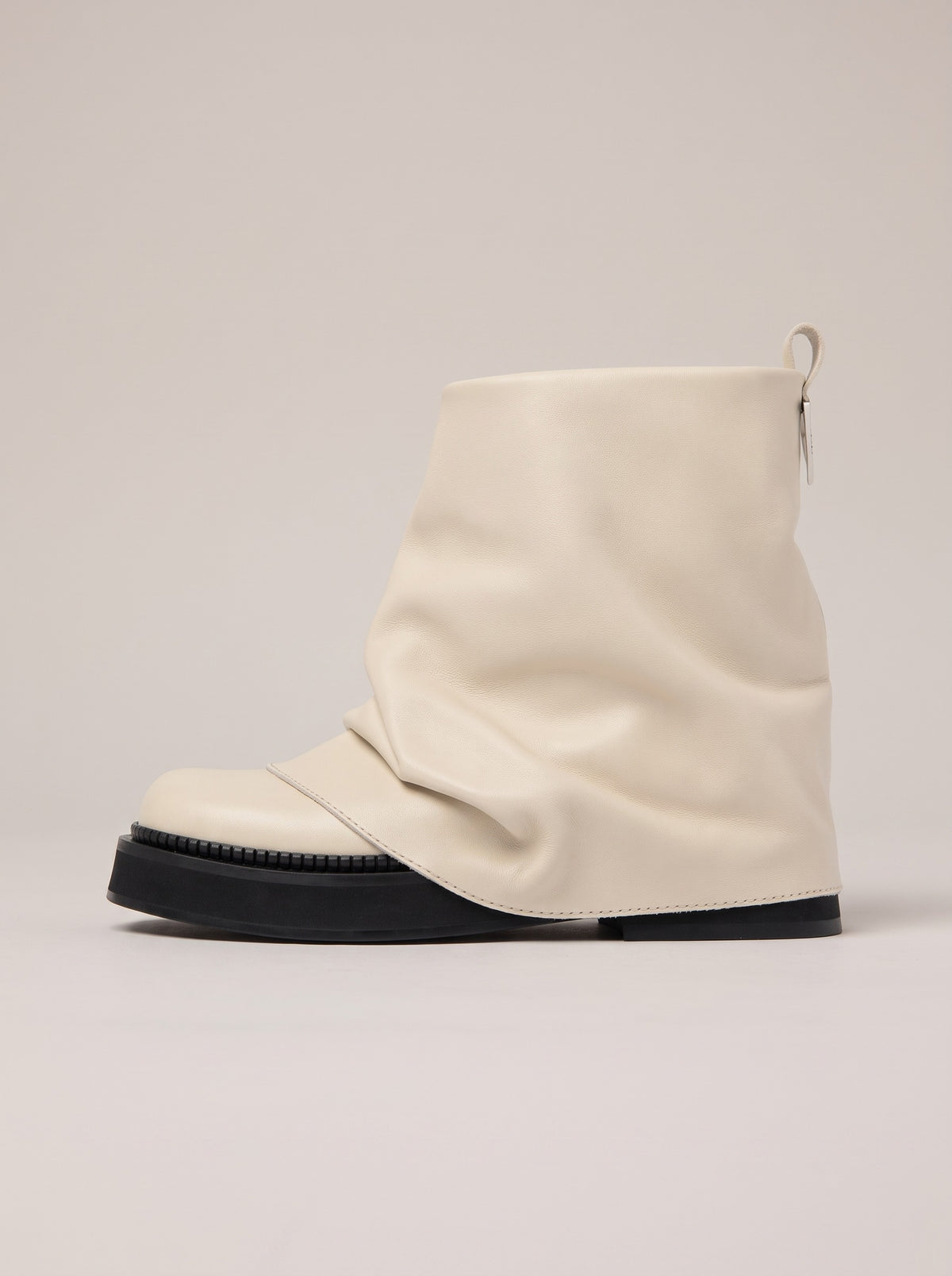 PIPER Slouch Faux Suede Flat Boots in white leather, front