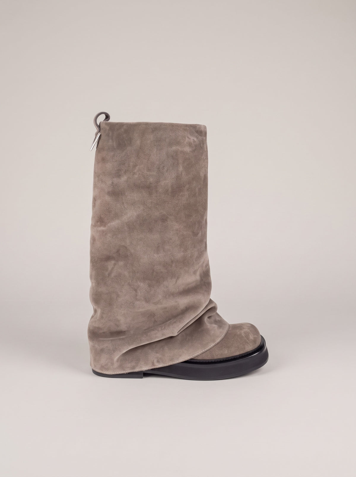 PIPER Slouch Faux Suede Flat Boots in grey suede leather, front
